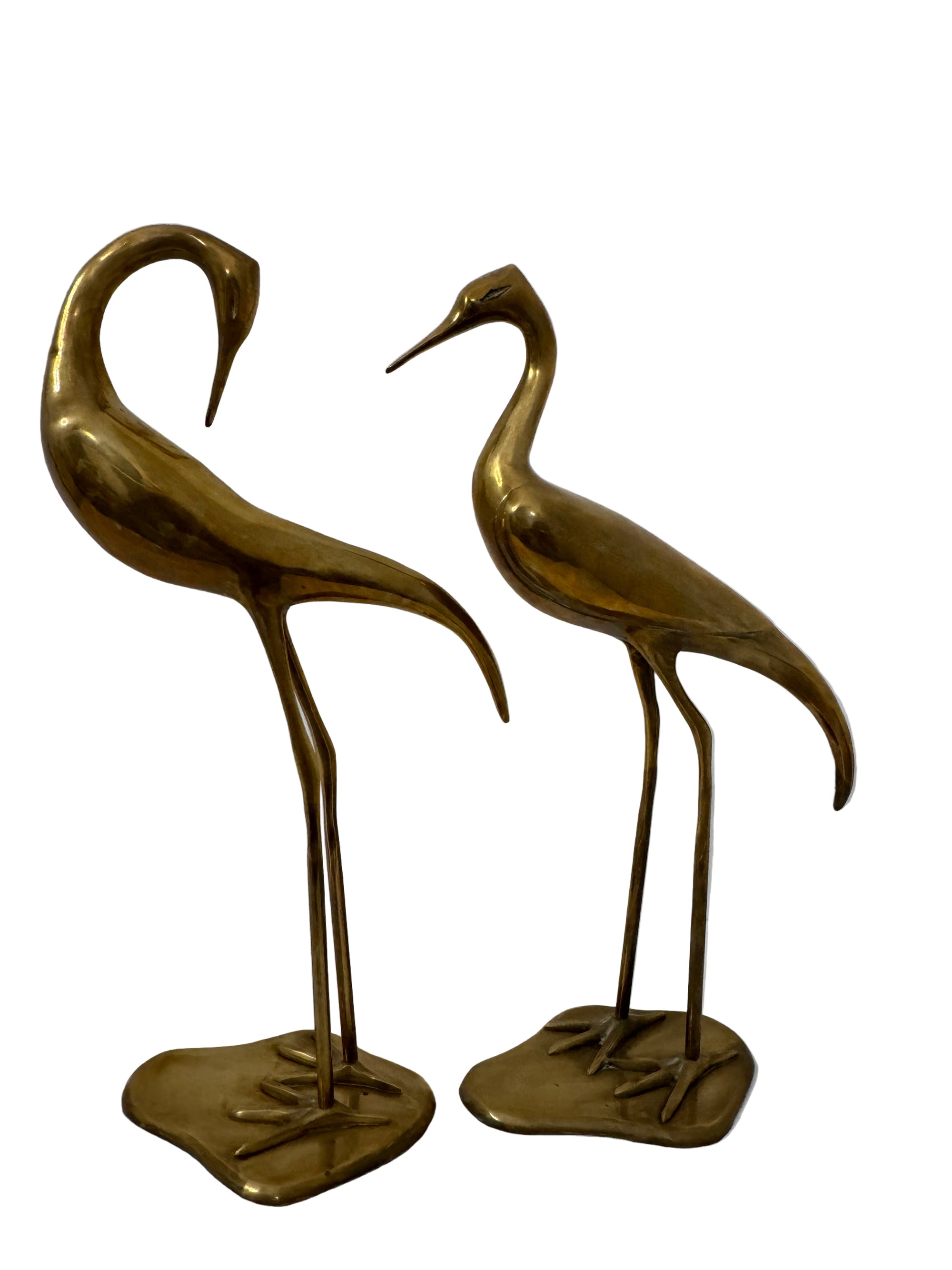 Vintage Tall Brass Cranes – Pair of Mid-Century Modern Heron Sculptures