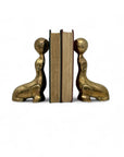 Vintage Brass Seal Bookends with Ball-A Pair