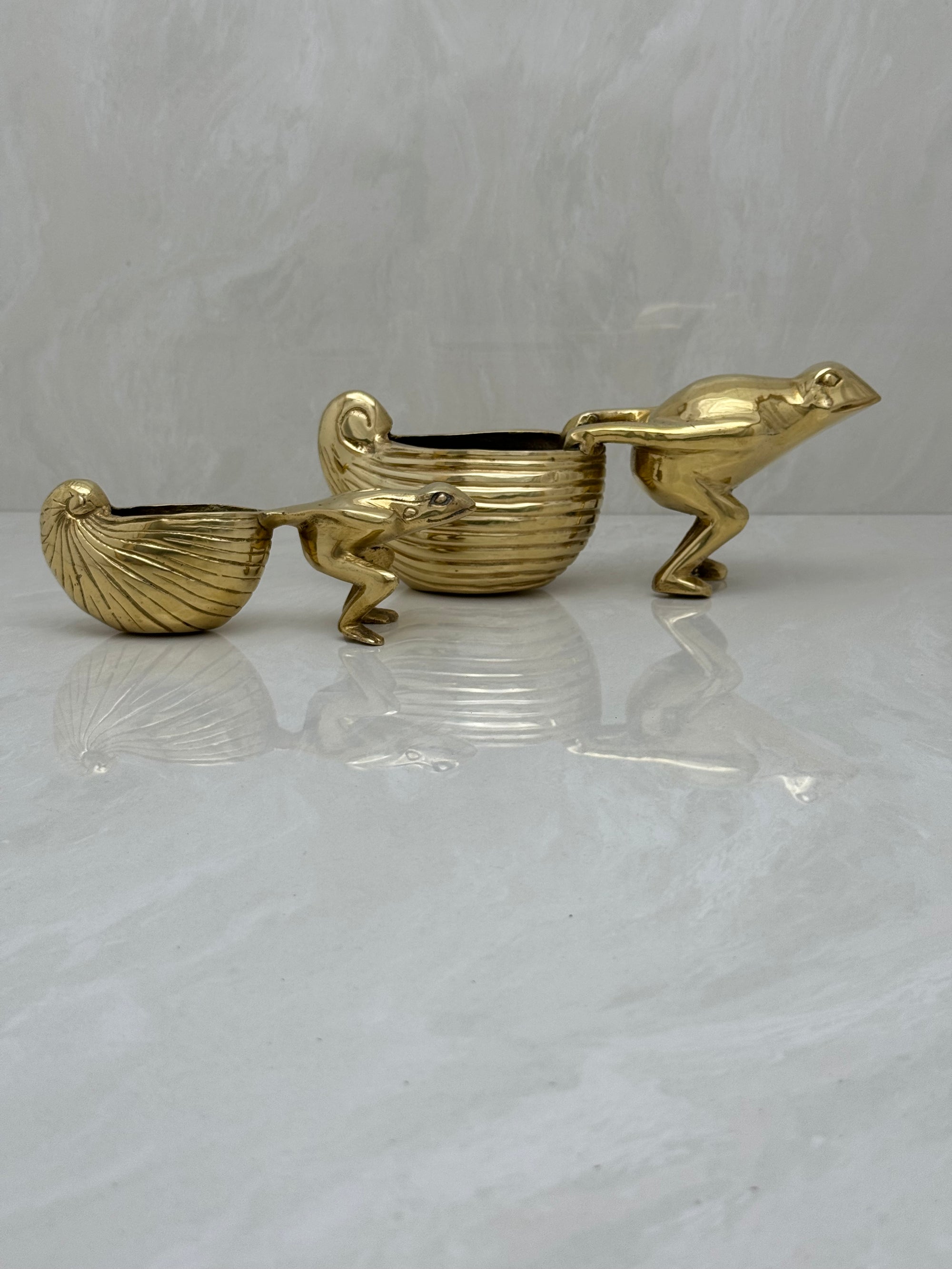 Vintage Brass Frogs Pulling Snails- A Pair