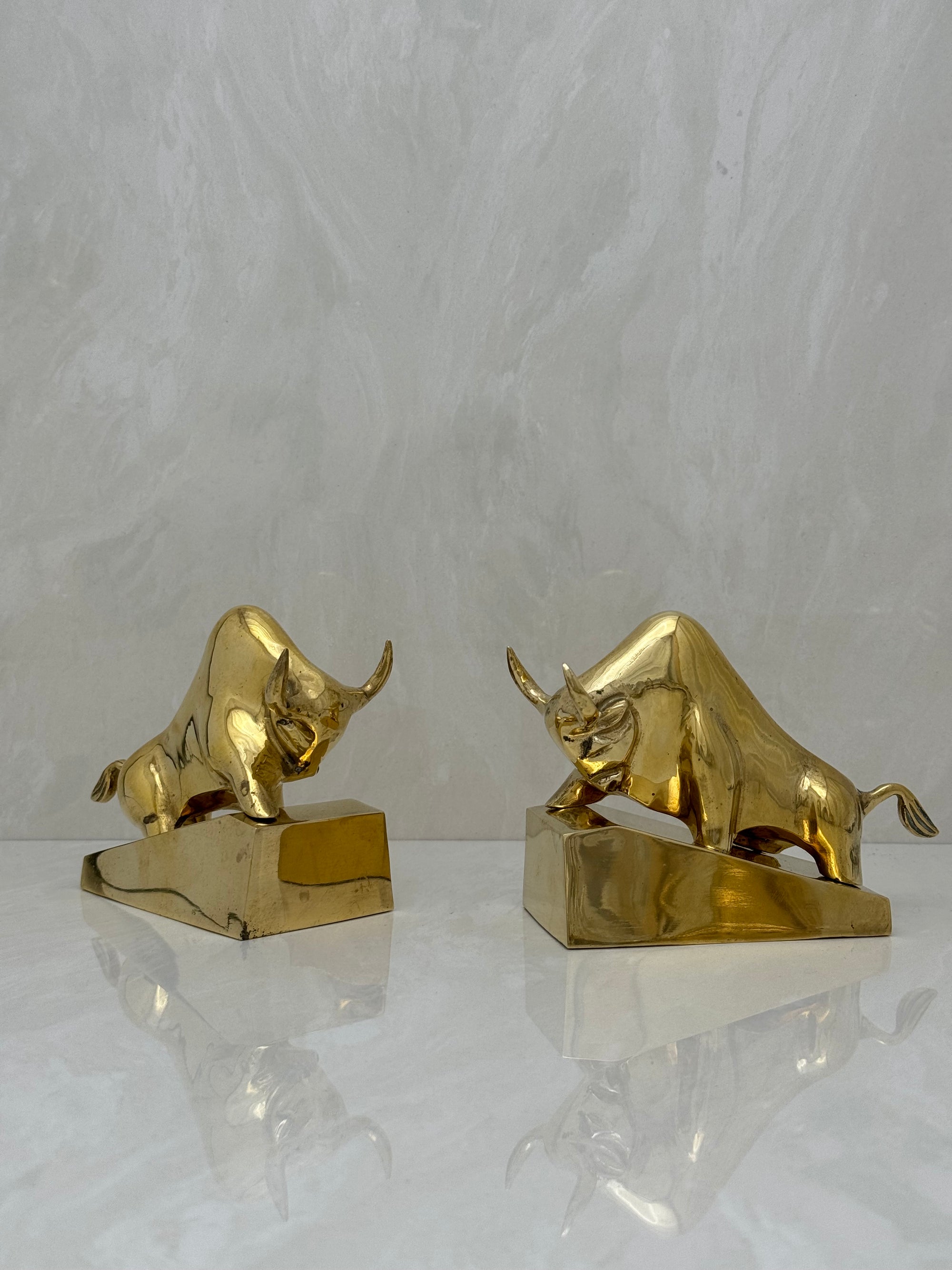 Vintage Brass Charging Bulls-A Pair