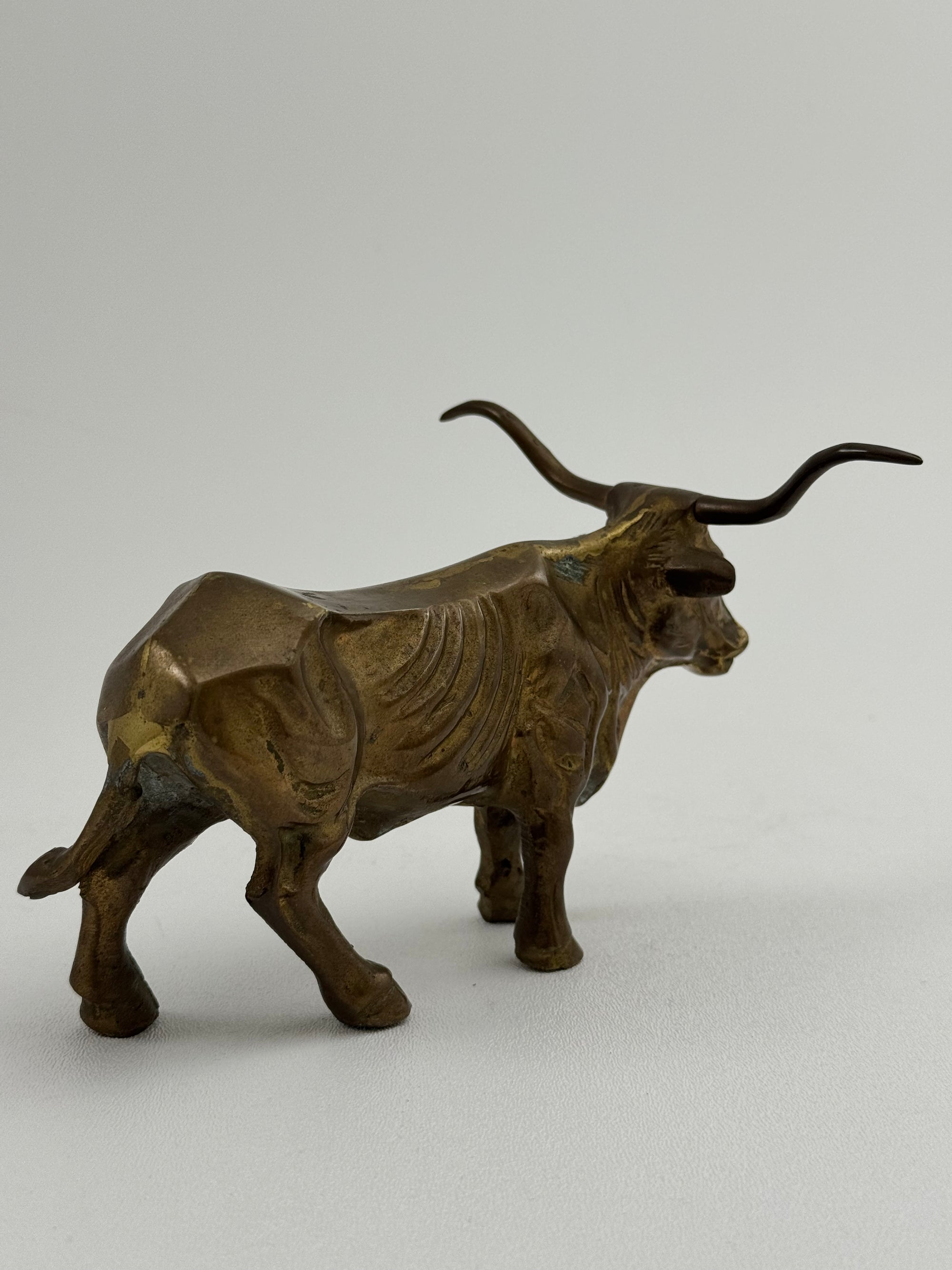 Vintage Brass Longhorn Bull Sculpture – 7.5” Long, 5.75” Horn Span, 4.75” Tall – Western-Southwestern-Texas Ranch Décor