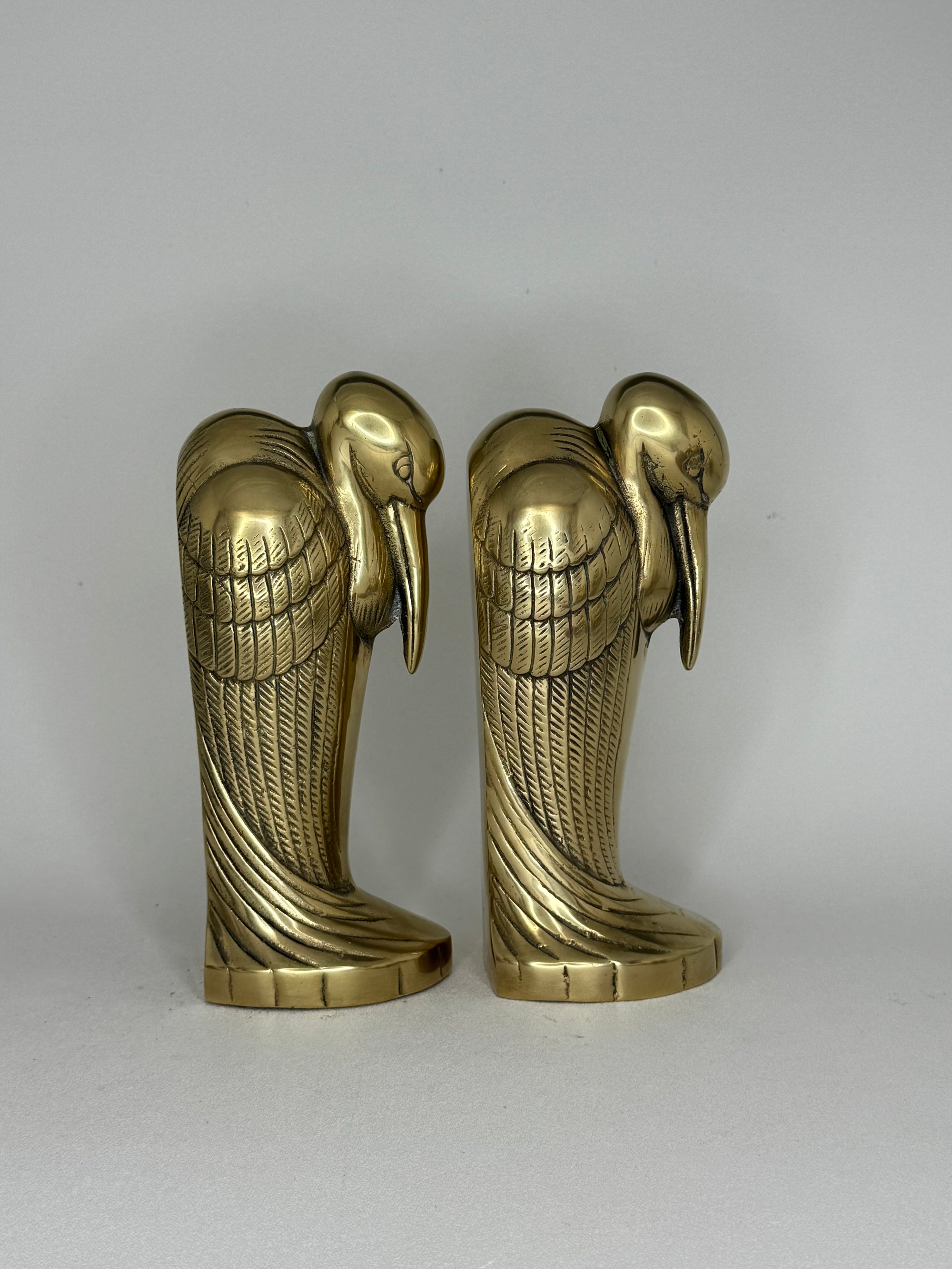 Tall Vintage Brass Pelican Bookends-A Pair