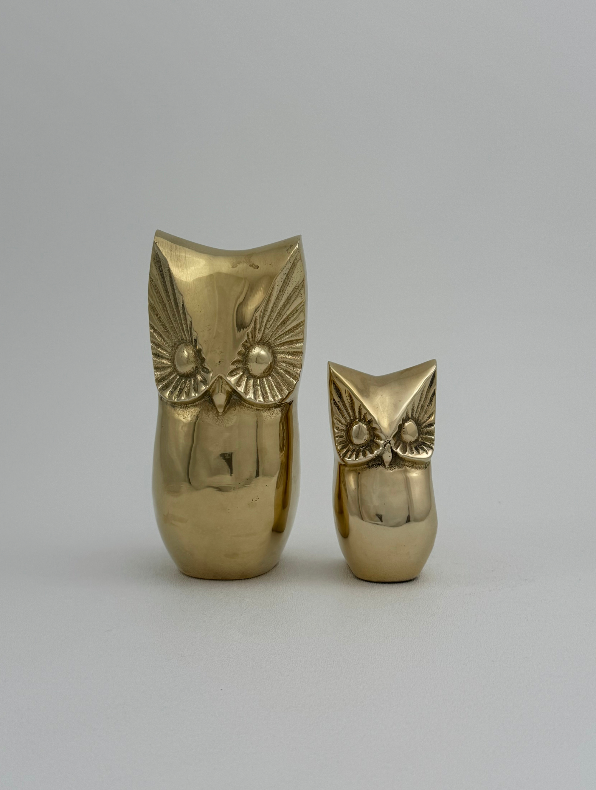 Vintage Brass Owl and Owlet-Pair