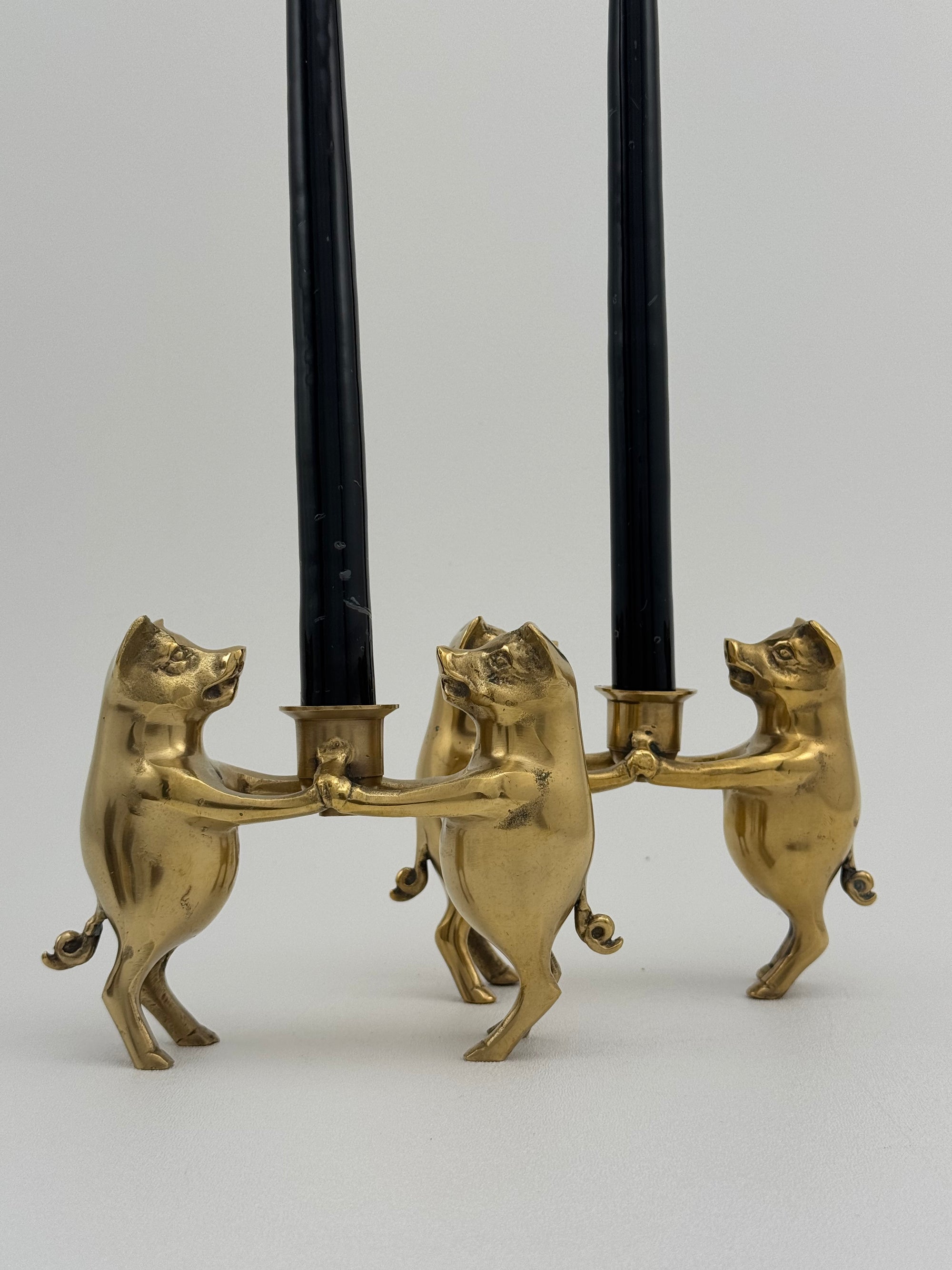 Vintage Brass Pig Candleholders-A Pair