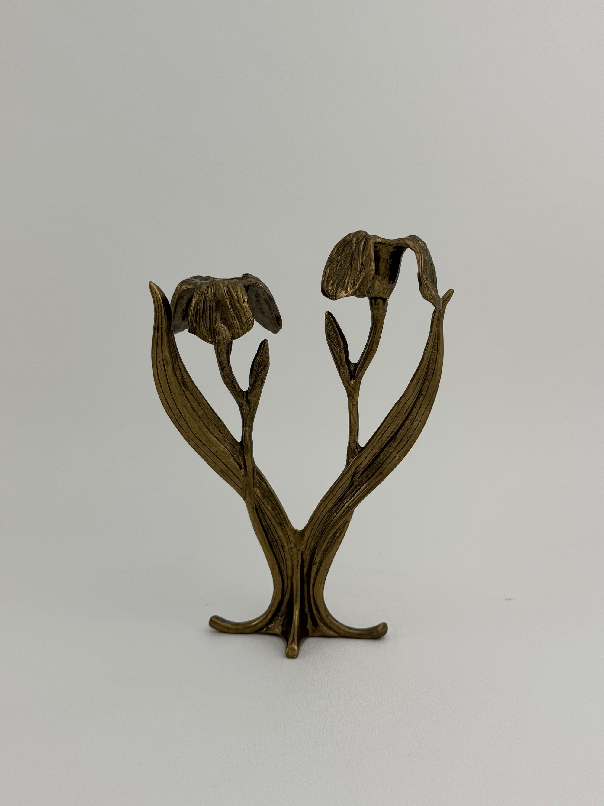 Vintage Brass Flower Candlestick Holder