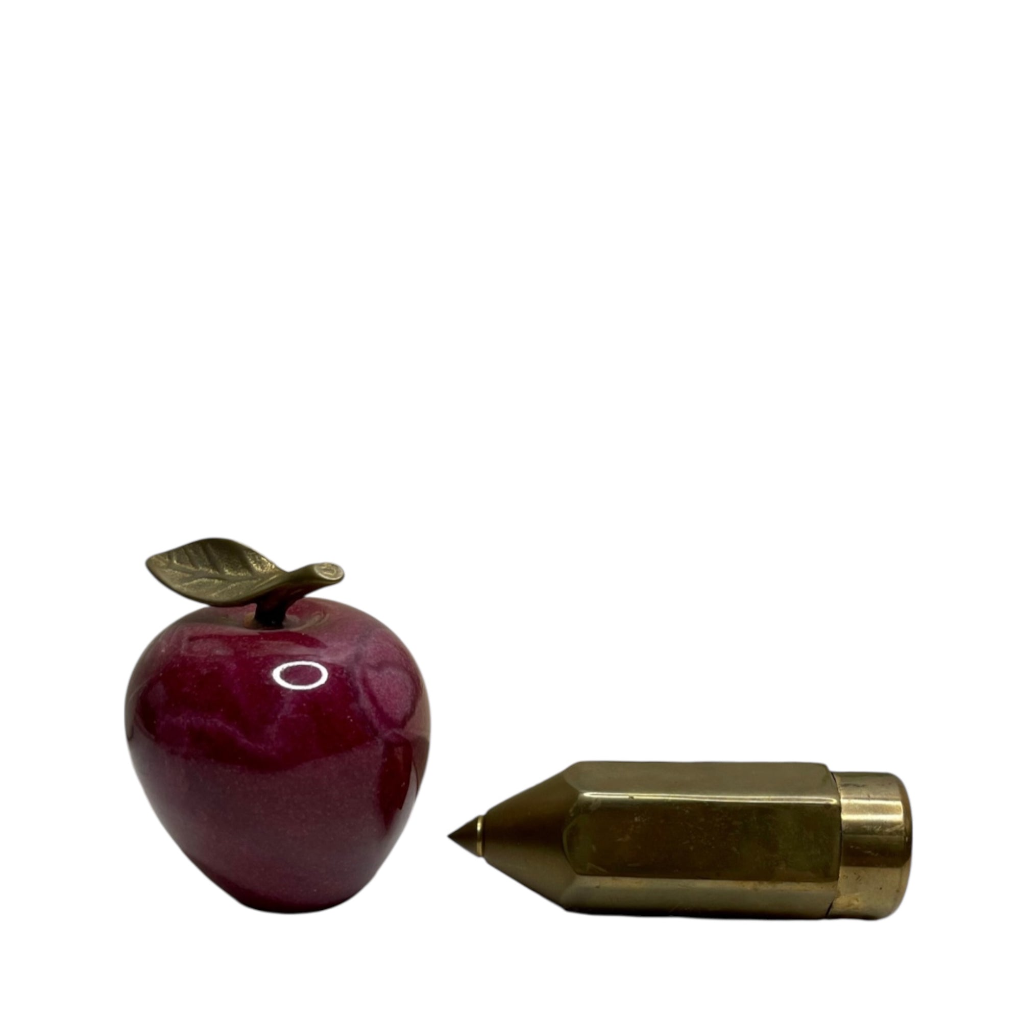 Vintage Apple with Brass Pencil Trinket Holder- A Set