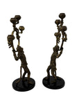 Vintage Brass Monkey Candleholders on Black Marble Bases | Mid-Century Exotic Pair