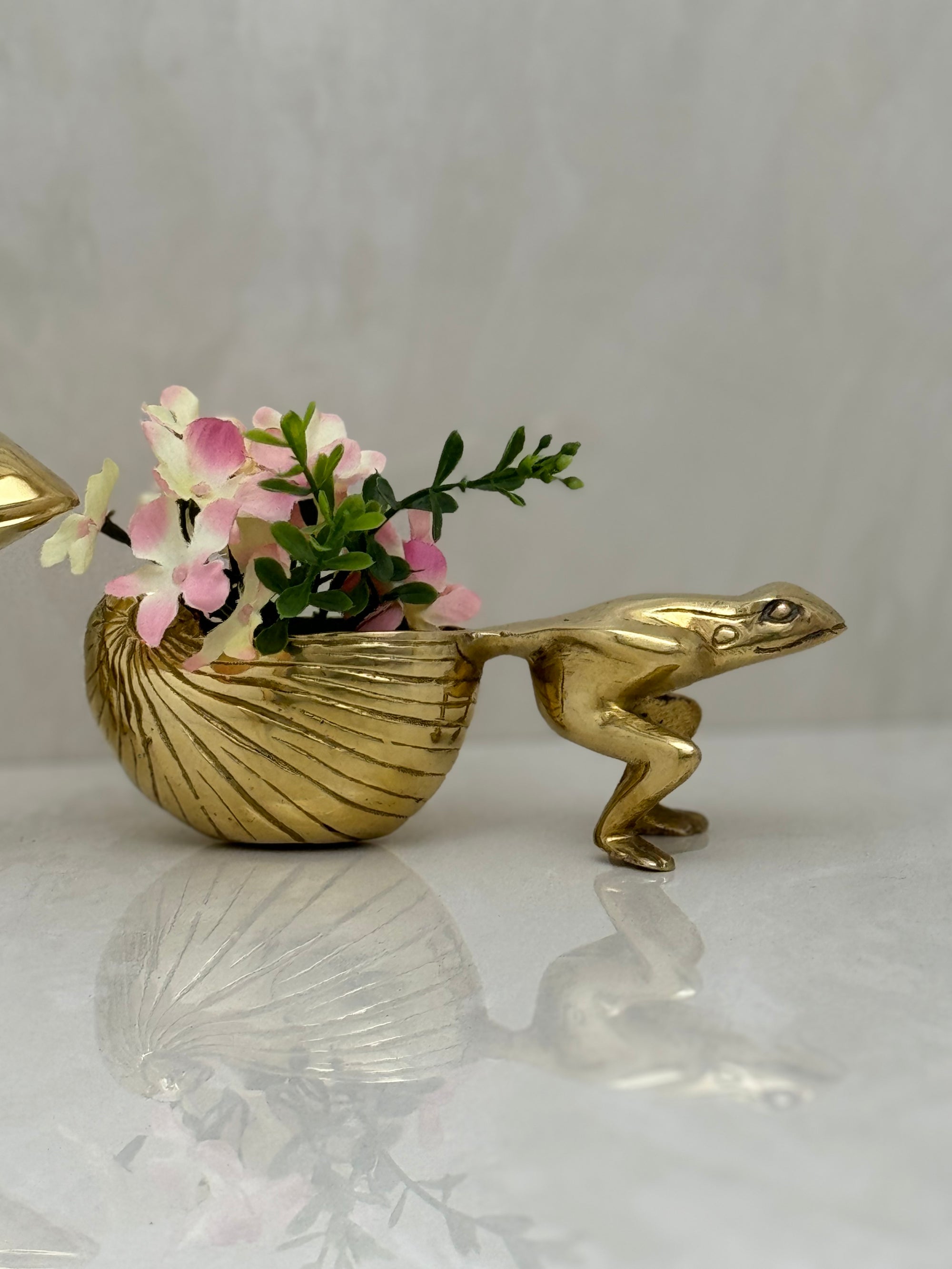 Vintage Brass Frogs Pulling Snails- A Pair