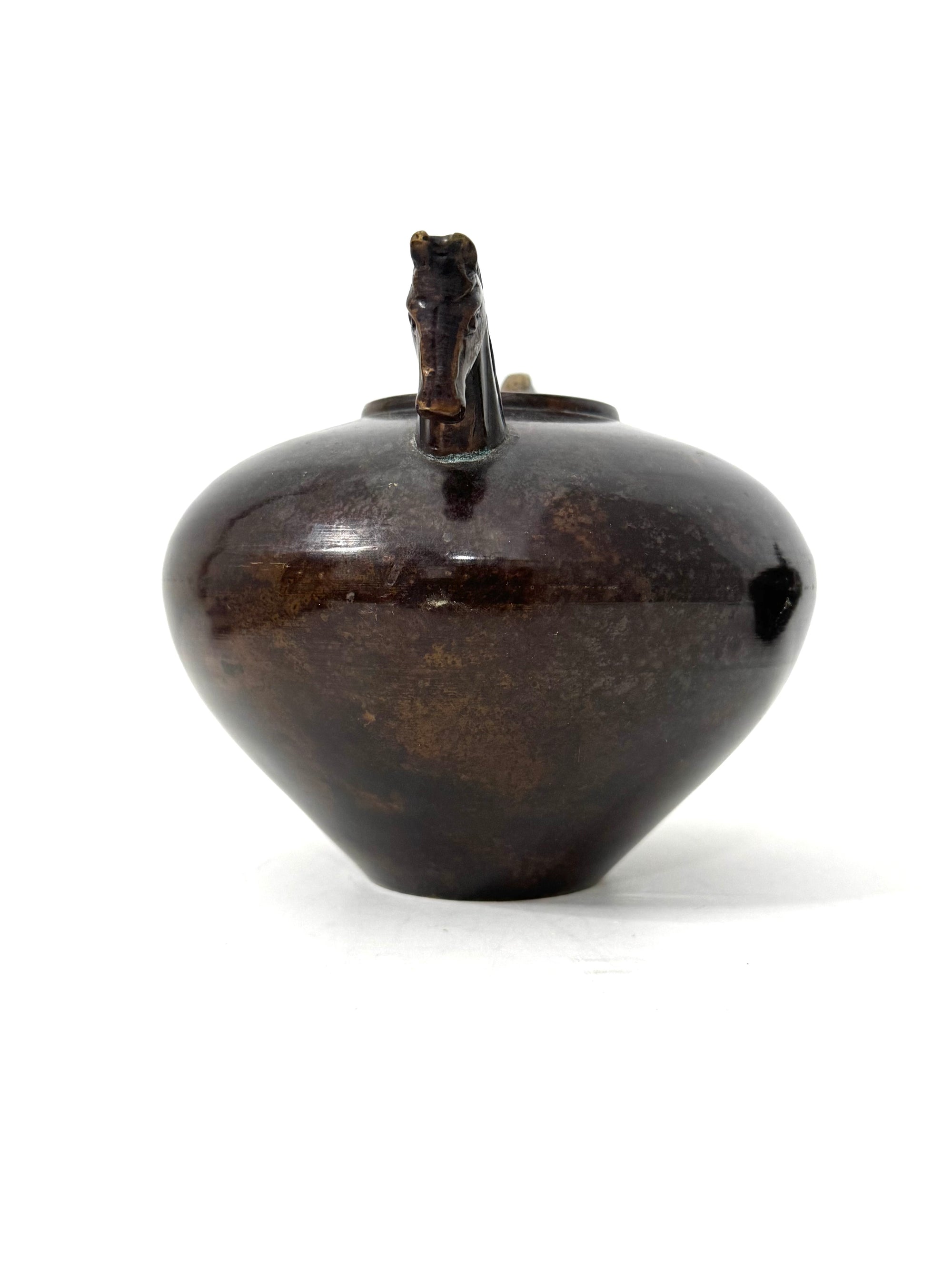 Vintage Bronze Horse Head Vessel | Dual Horse Sculpture Vase