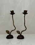 Vintage Brass Single Flower Stem Candle Holders - A Pair