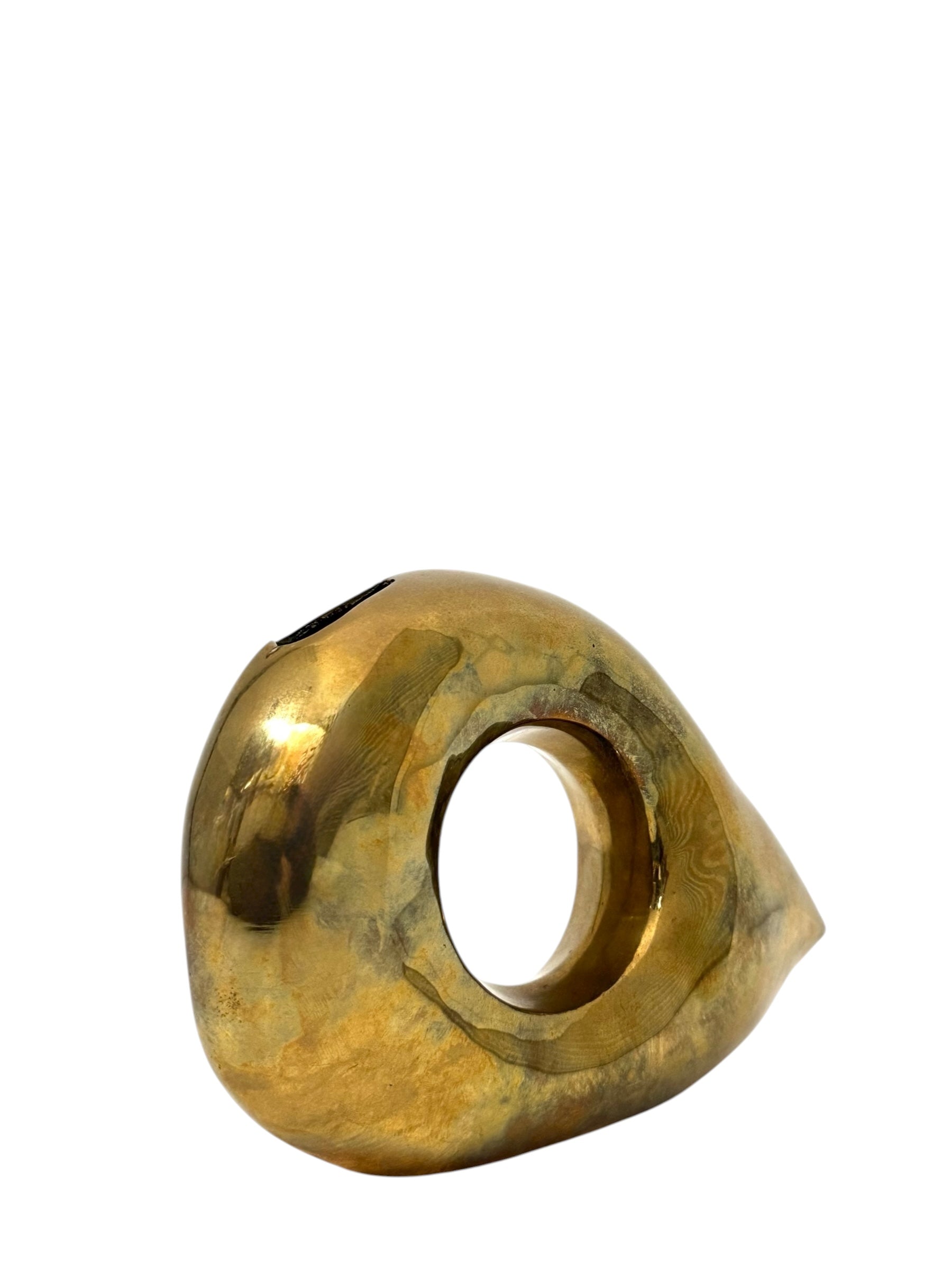 Rare Vintage Brass Ikebana Vase – Sleeping Cat Form | Mid-Century Modern Sculptural Art Vessel