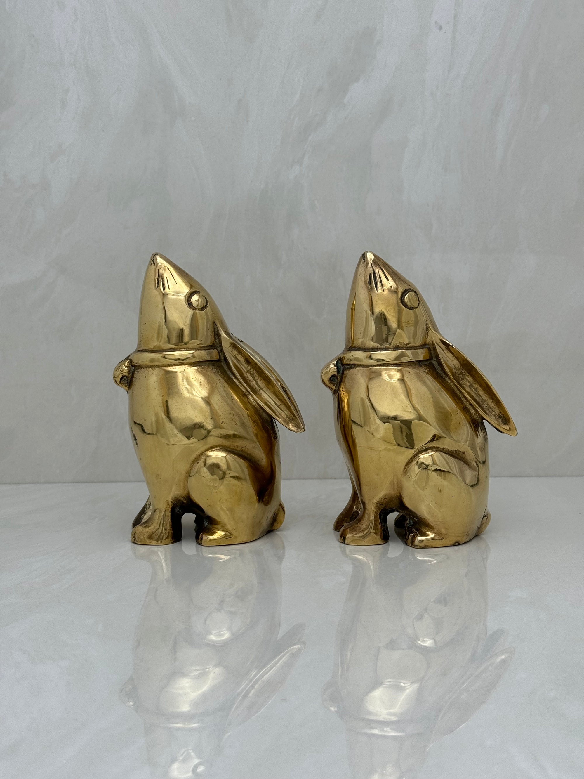 Vintage Brass Moon Gazing Rabbits-A Pair