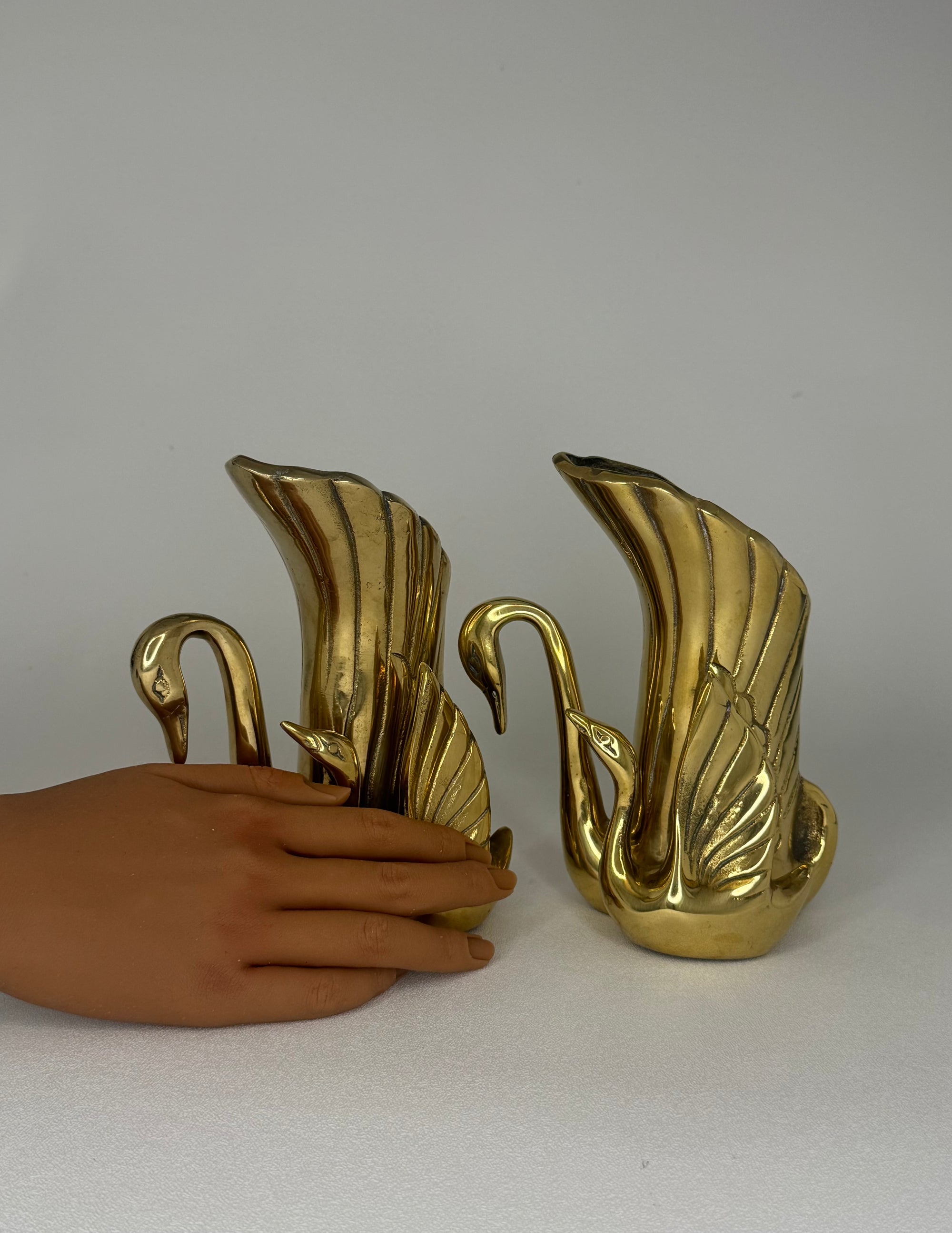 Vintage Brass Swan Vase / Cachepots (6.5”)