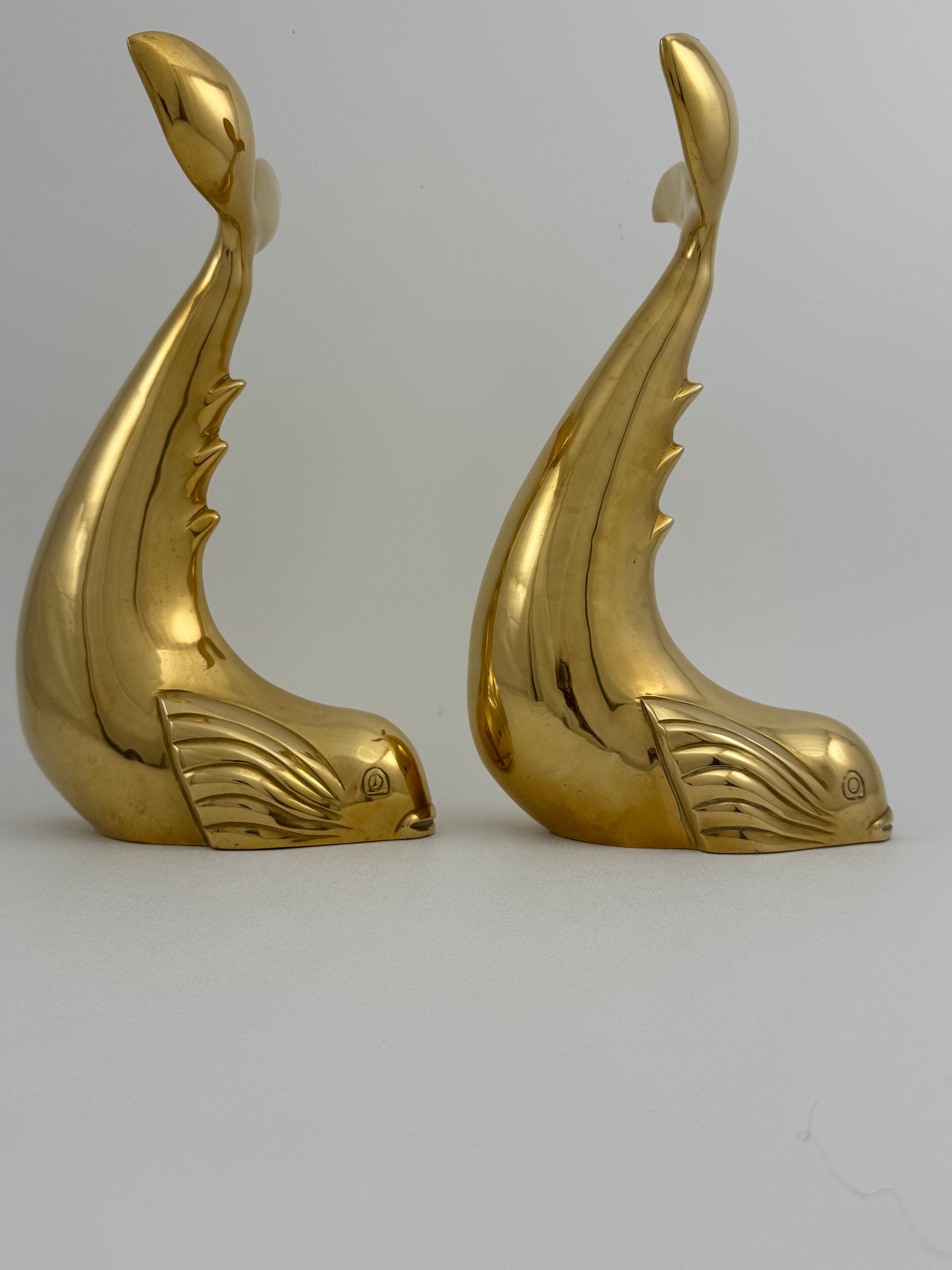 Vintage Brass Dolphin Sculptures- A Pair by Dolbi Cashier-14”