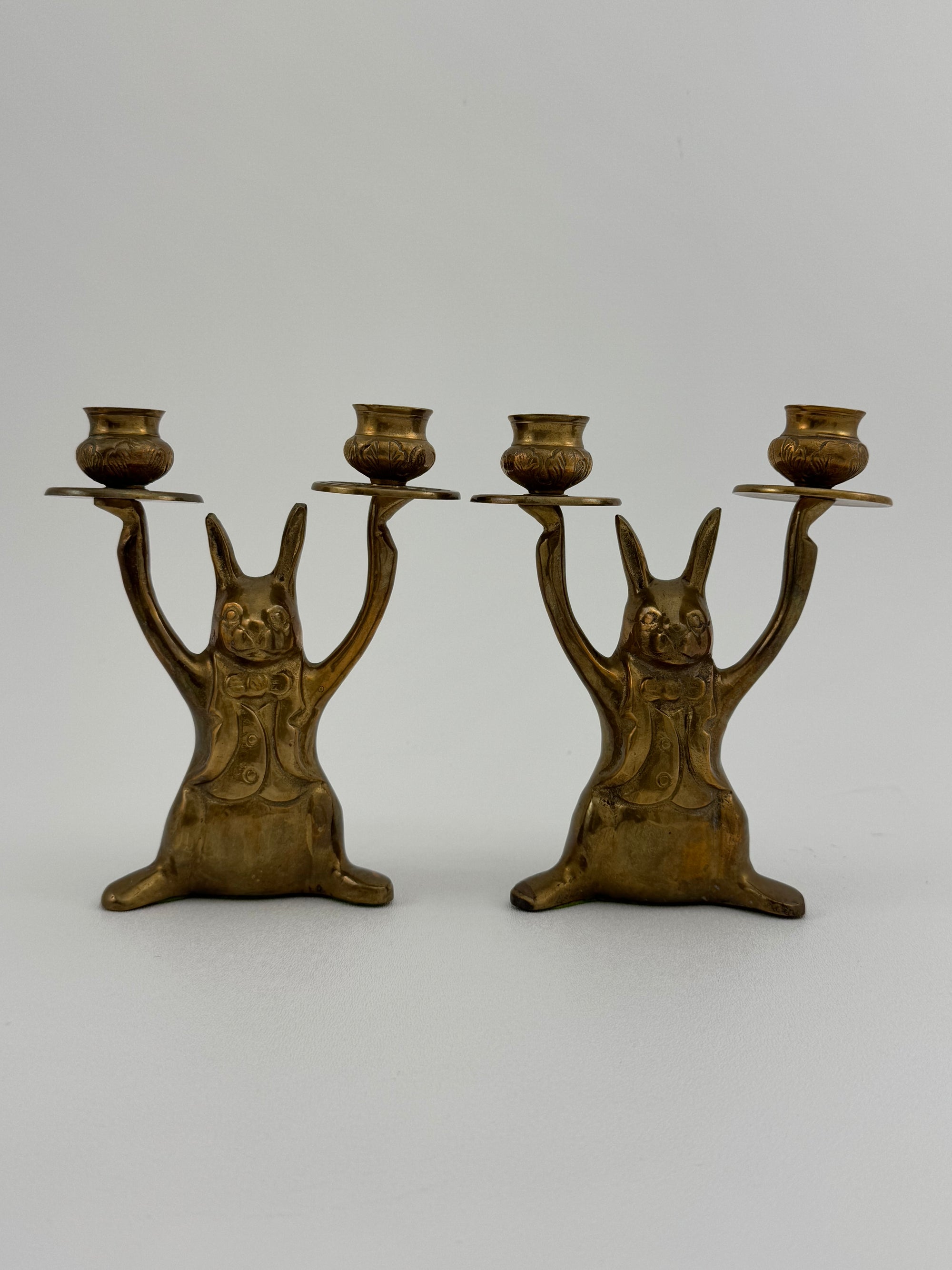 Vintage Brass Rabbit Candleholders-A Pair