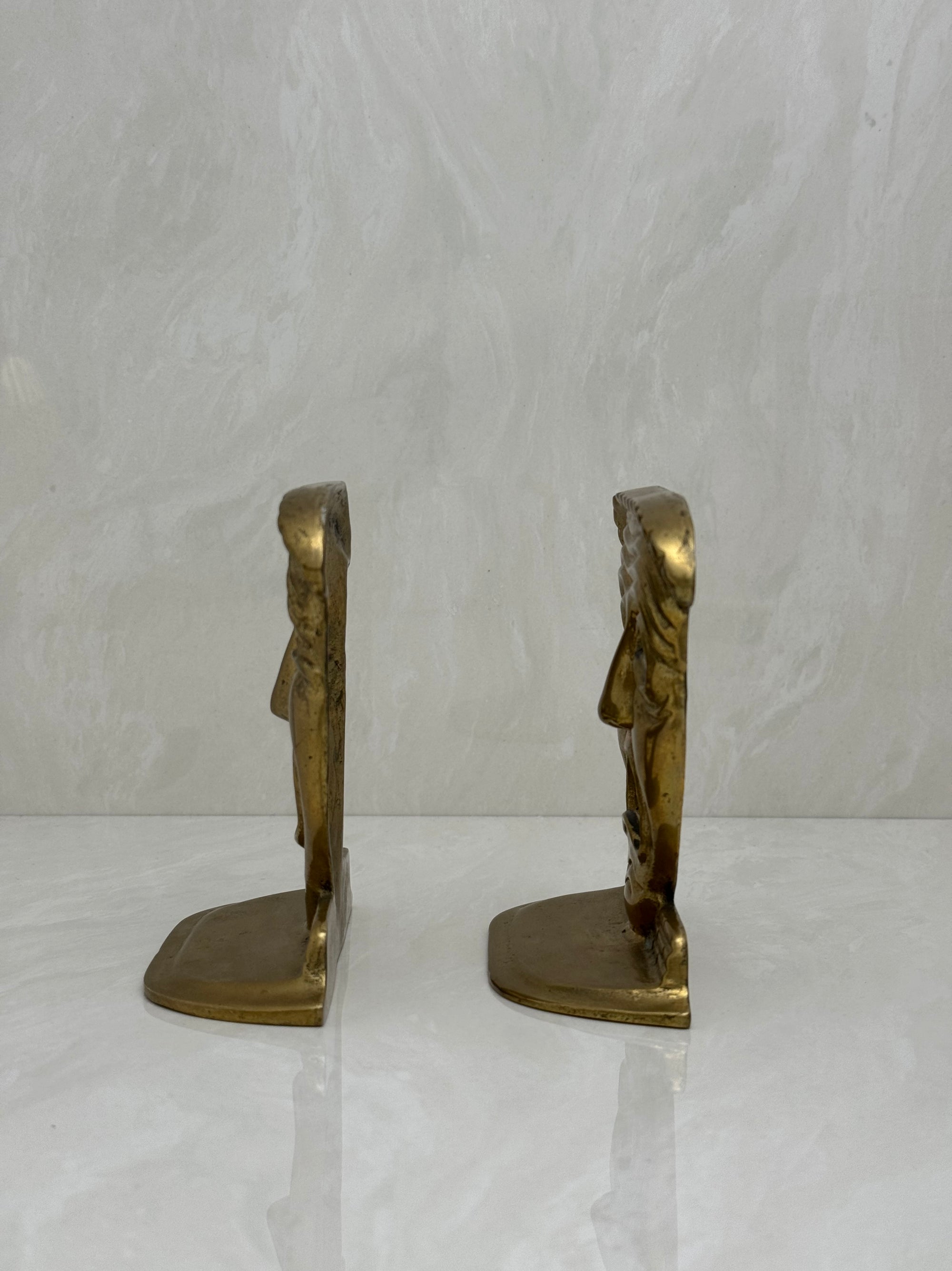 Vintage Brass Drama Masks Bookends- A Pair