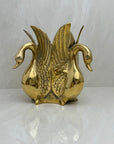 Vintage Brass Three Swan Vase