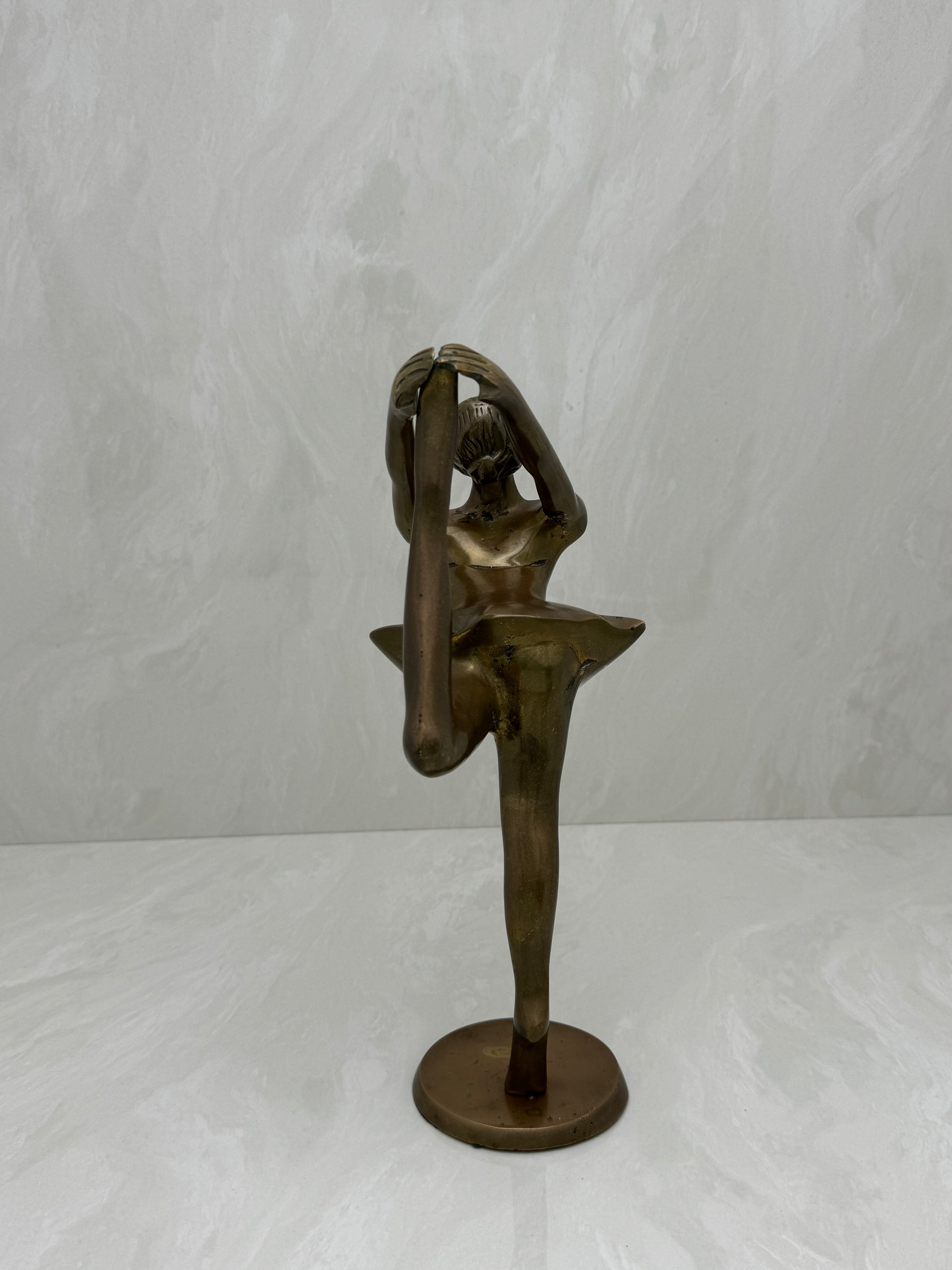 Vintage Brass Ballerina Statue – 12” Tall Mid-Century Ballet Dancer Figurine