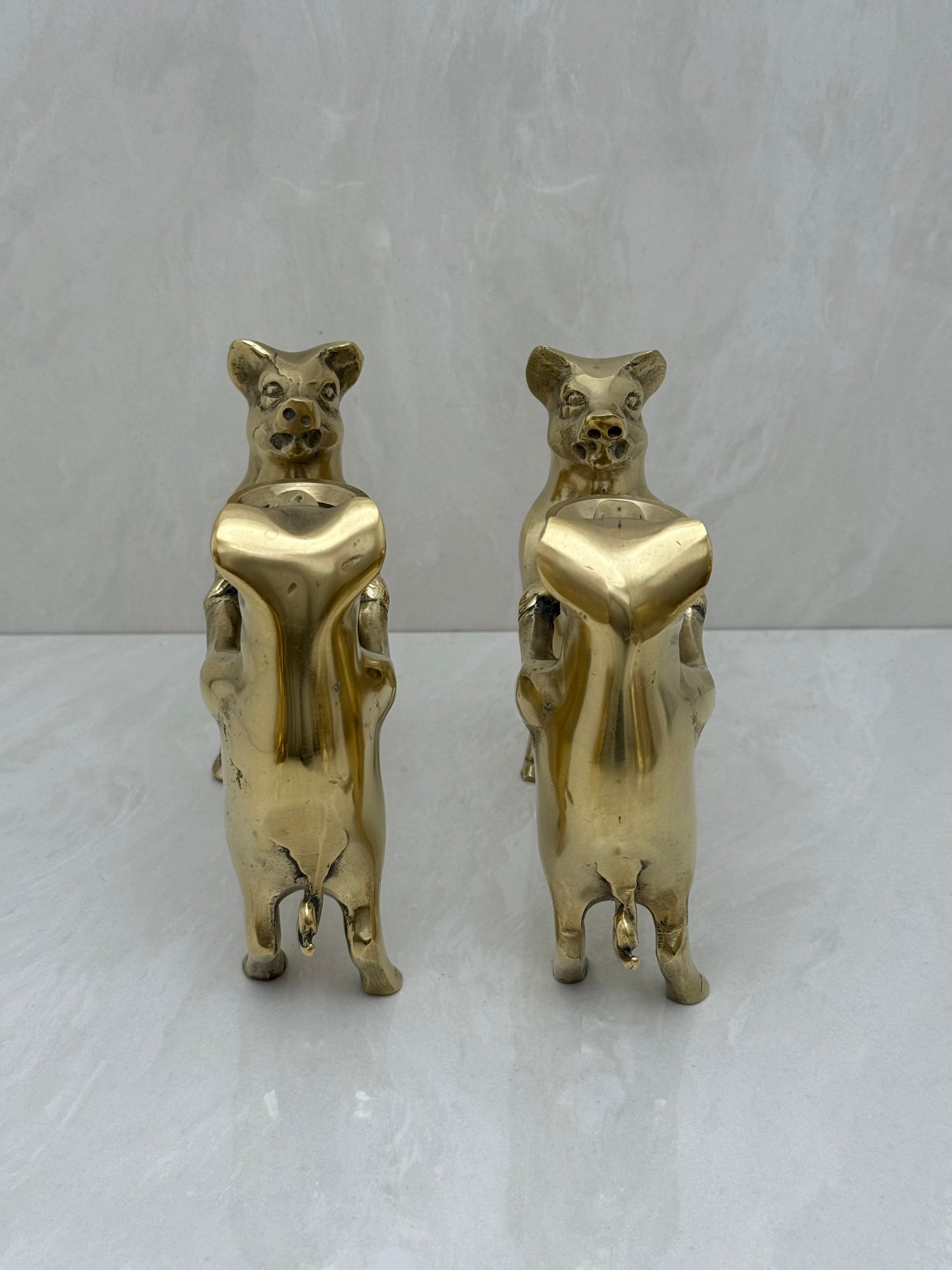 Vintage Brass Pig Candleholders-A Pair