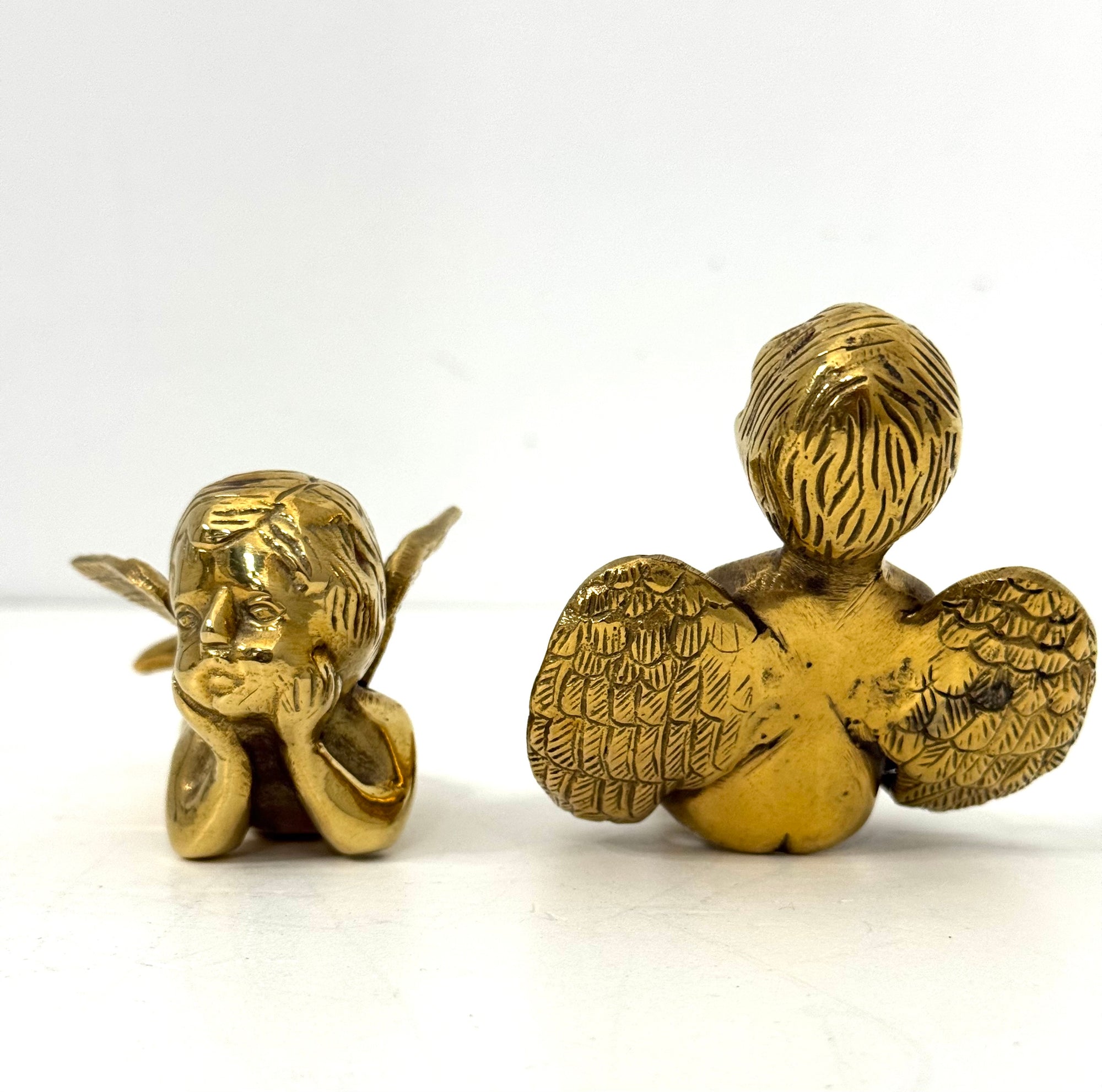 Vintage Polished Brass Cherub Angels — Set of Two Mid-Century Figurines