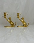 Vintage Brass Cat Candlestick Holders- A Pair