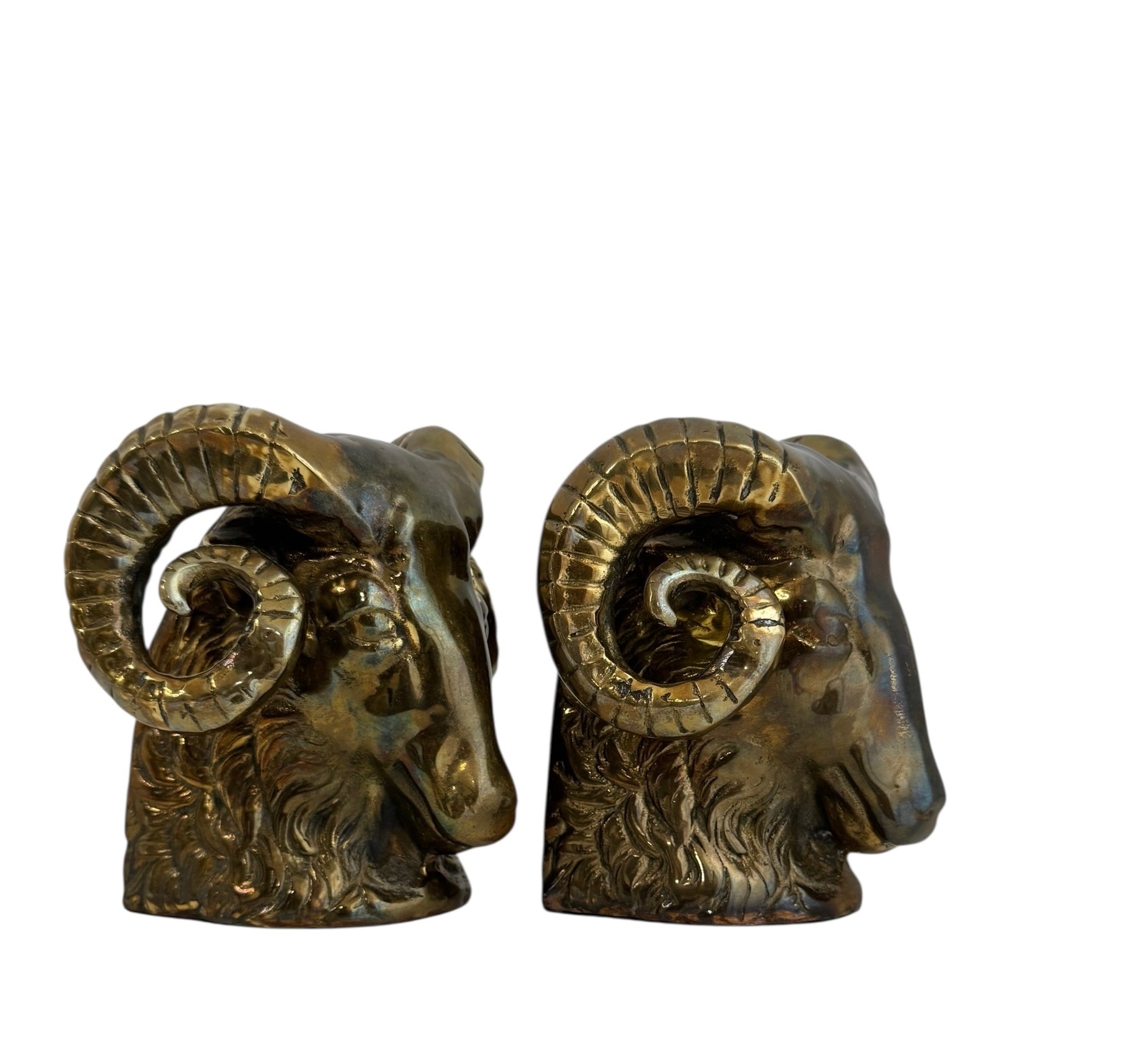 Vintage Brass Ram Head Bookends