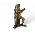 Melodic Croak: Vintage Brass Frog Guitarist on Stump Playing Guitar-Figurine