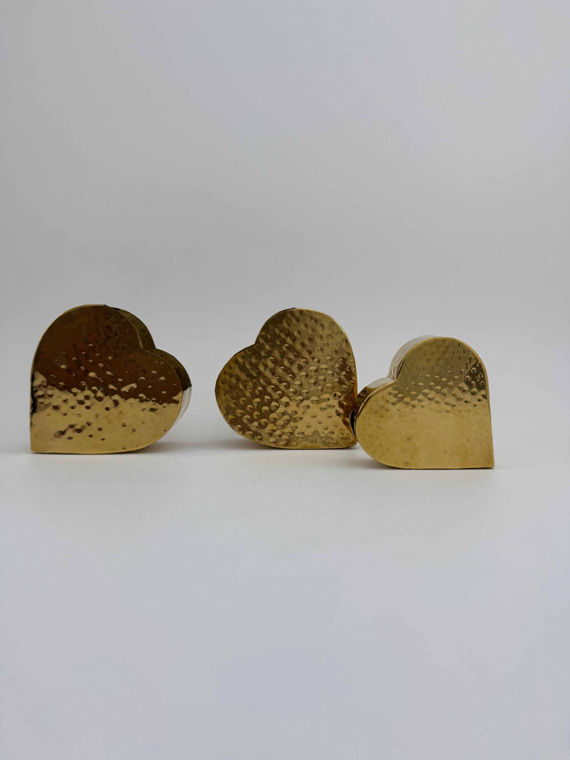 Vintage Brass Hammered Heart Shaped Vases/Planters- A Set of Three by Hosley