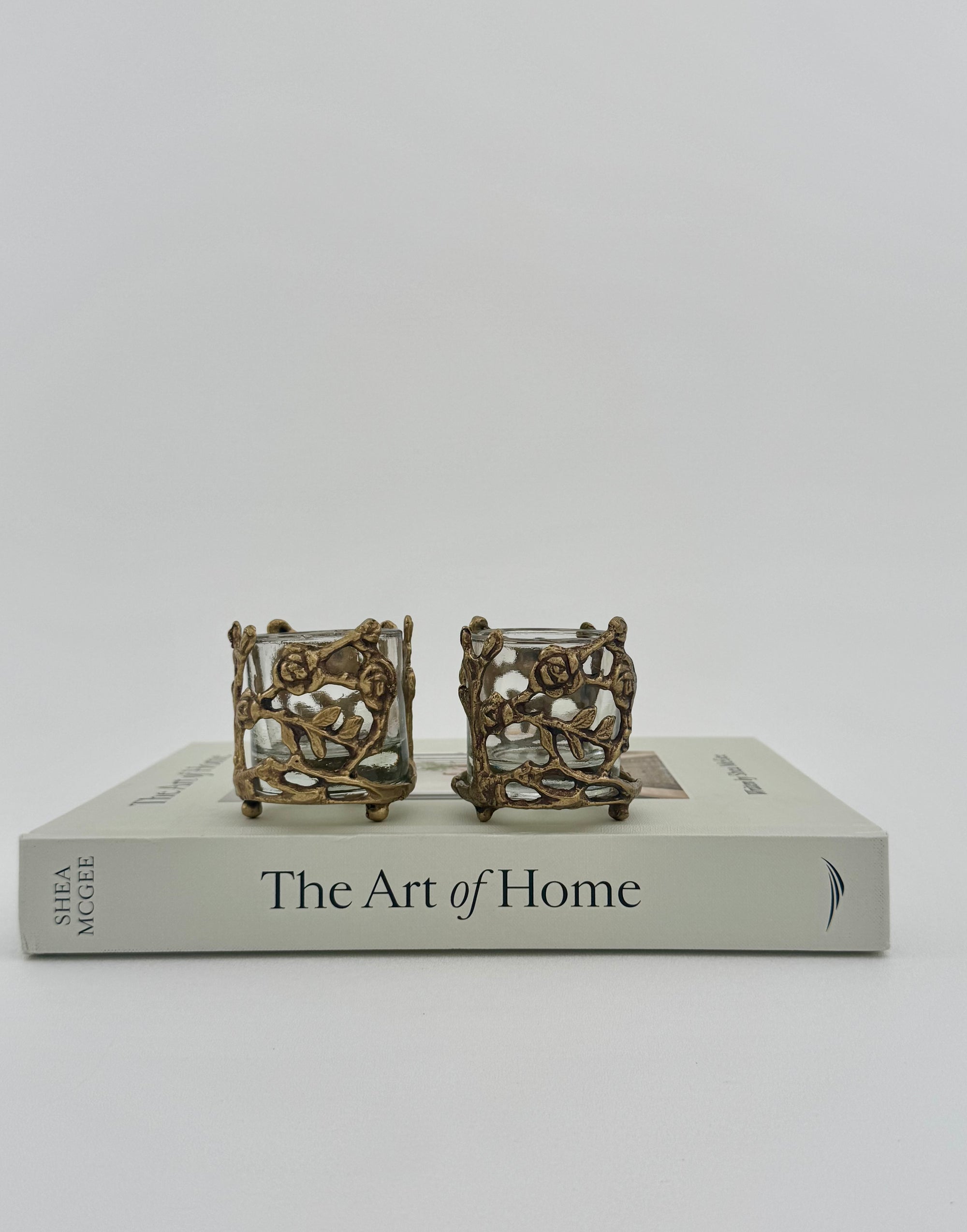 Vintage Brass Floral Candleholders-A Pair