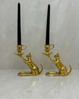 Vintage Brass Cat Candlestick Holders- A Pair