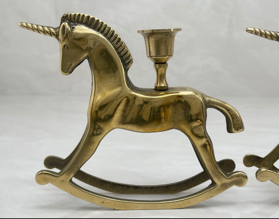 Vintage Brass Unicorn Candleholders-A Pair