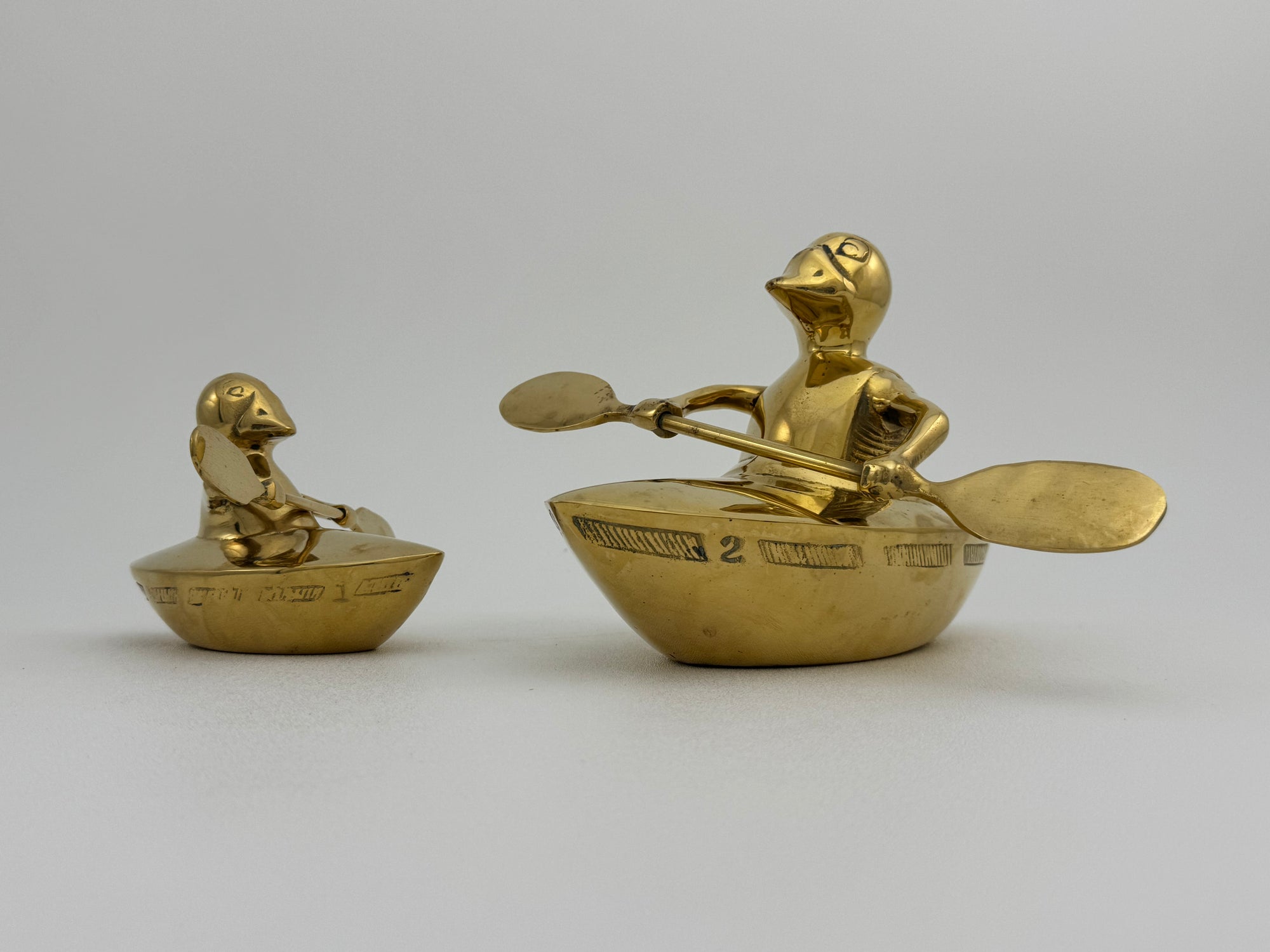 Vintage Brass Duck and Duckling Paddling Boats-A Pair