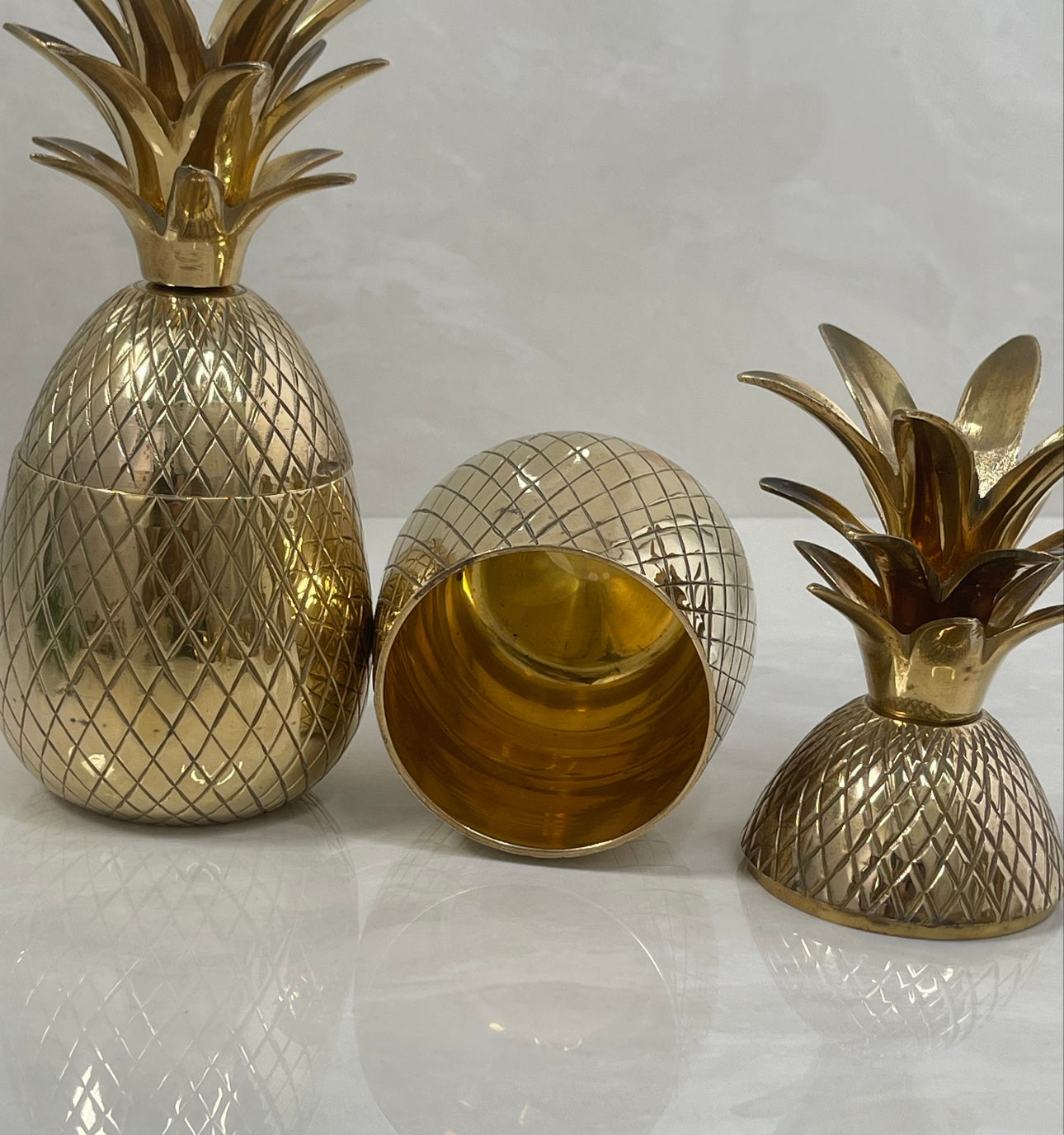 Vintage Brass Pineapple Trinket Containers- A Pair