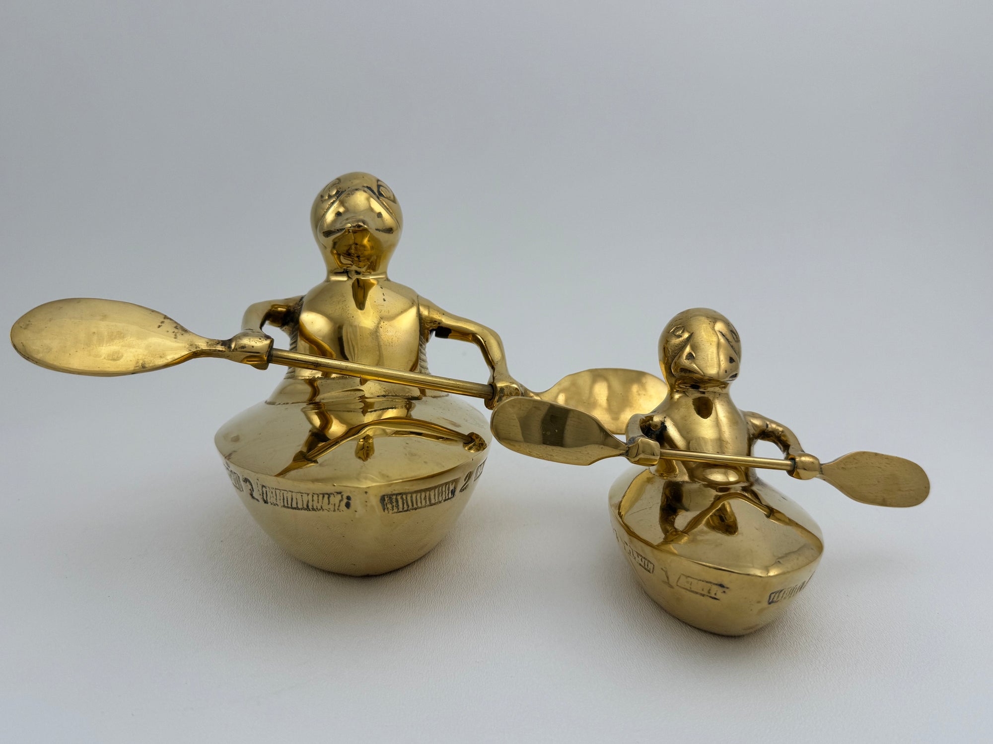 Vintage Brass Duck and Duckling Paddling Boats-A Pair