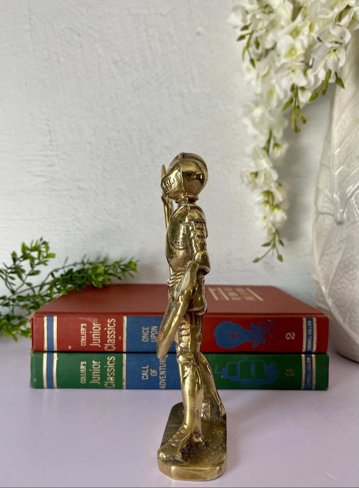 Vintage Brass Knight in Armor with Shield and Halberd Figurine