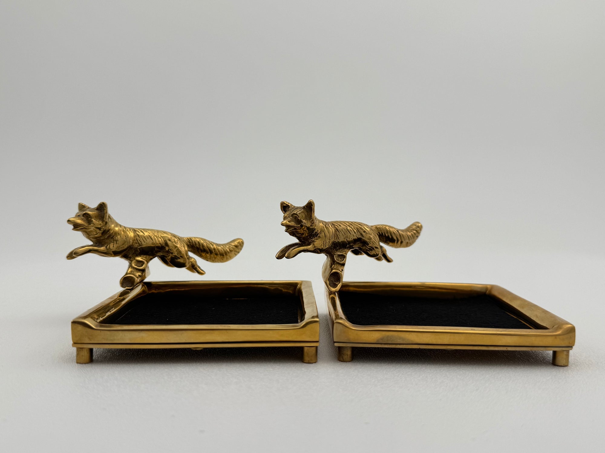 Vintage Brass Fox Trinket Dish-A Pair