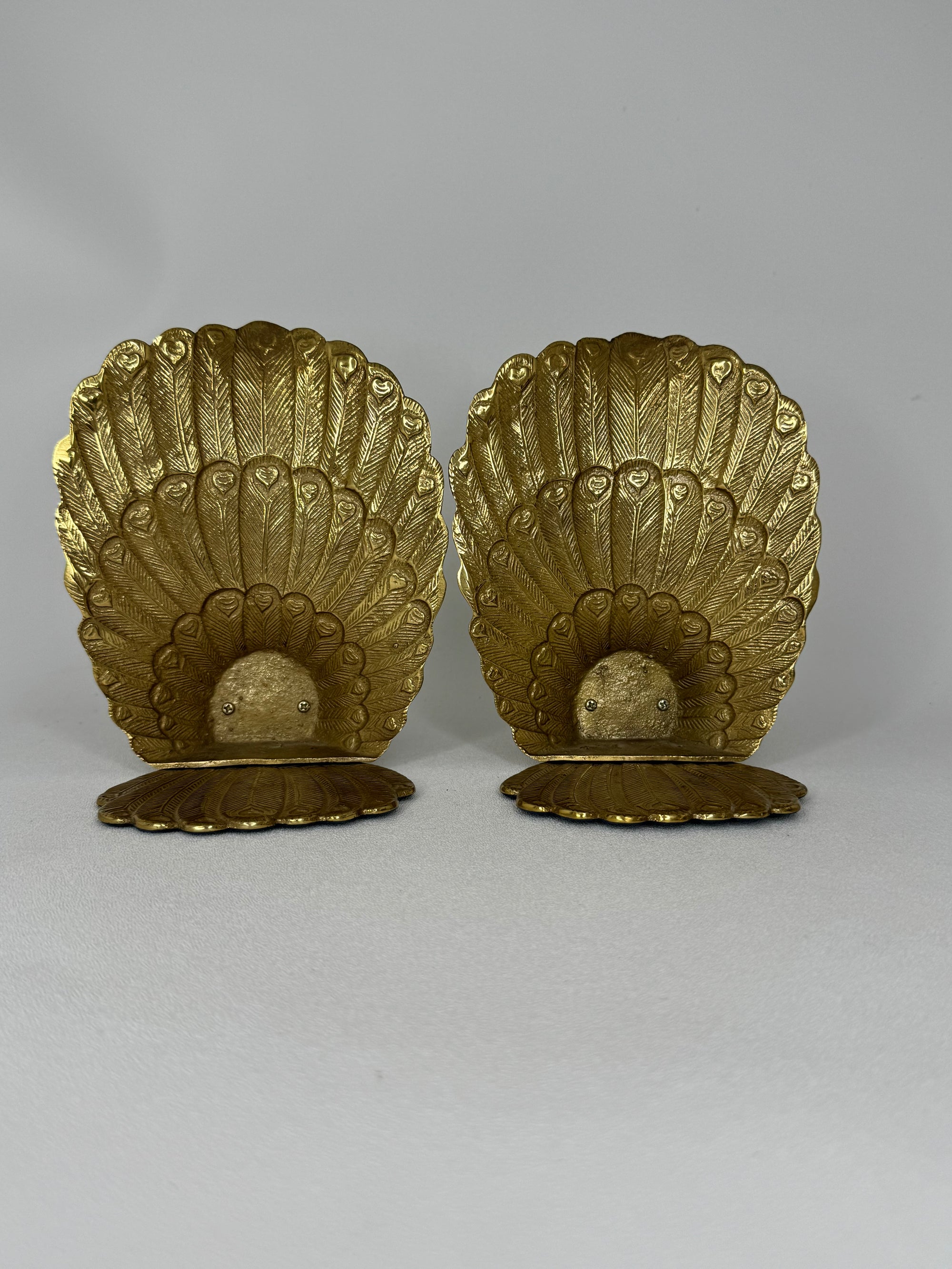 Vintage Brass Peacock Bookends – Regal Fan Tail Pair