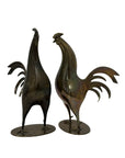 Vintage Mid-Century Modern Brass Rooster Sculptures – Pair, Made in Hong Kong