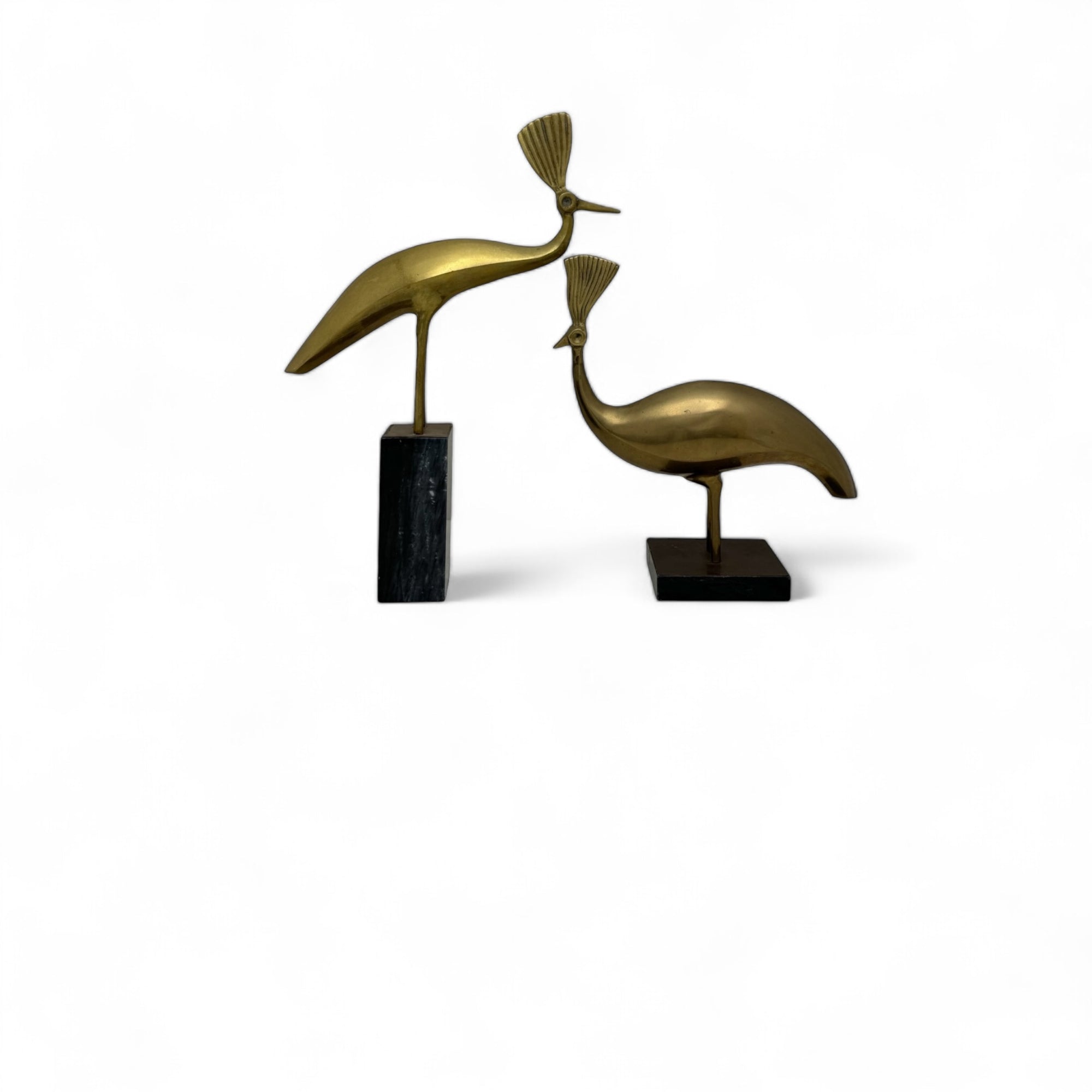 Vintage Brass Peacocks on Marble Bases- A Pair by Rosenthal Netter