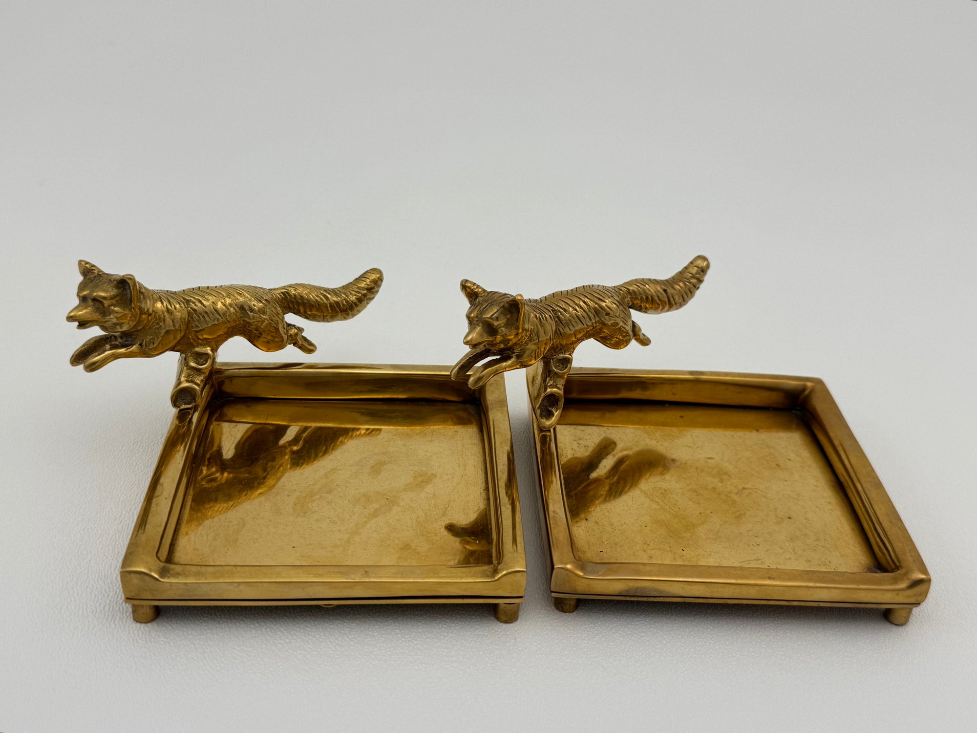 Vintage Brass Fox Trinket Dish-A Pair
