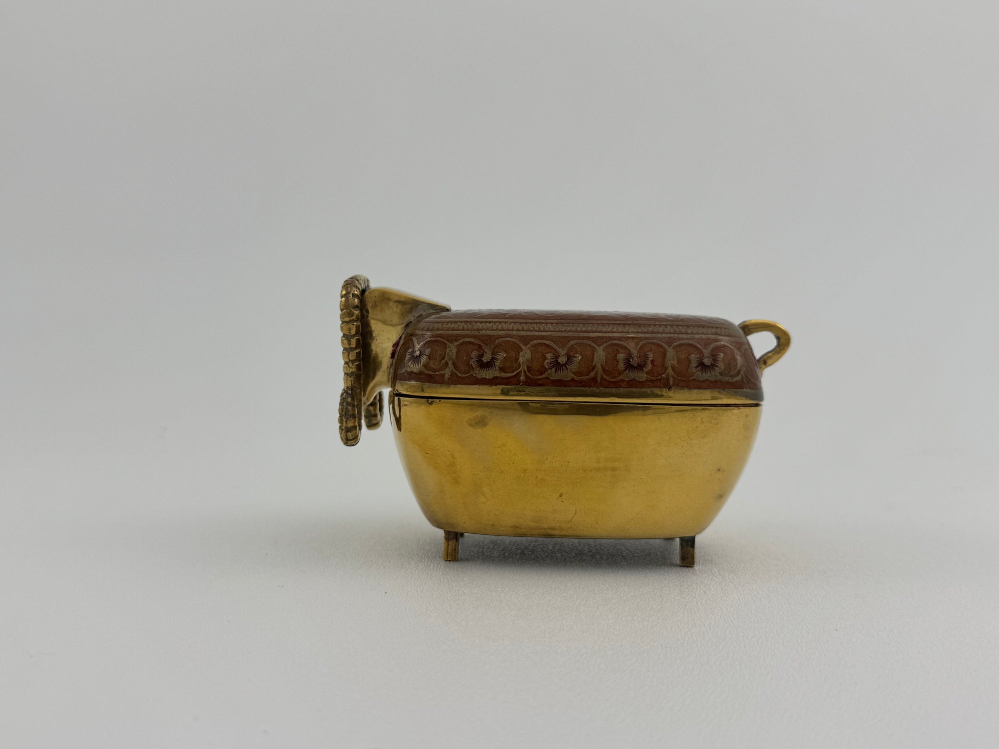 Vintage Brass Goat Trinket Dish With Enameled Etchings