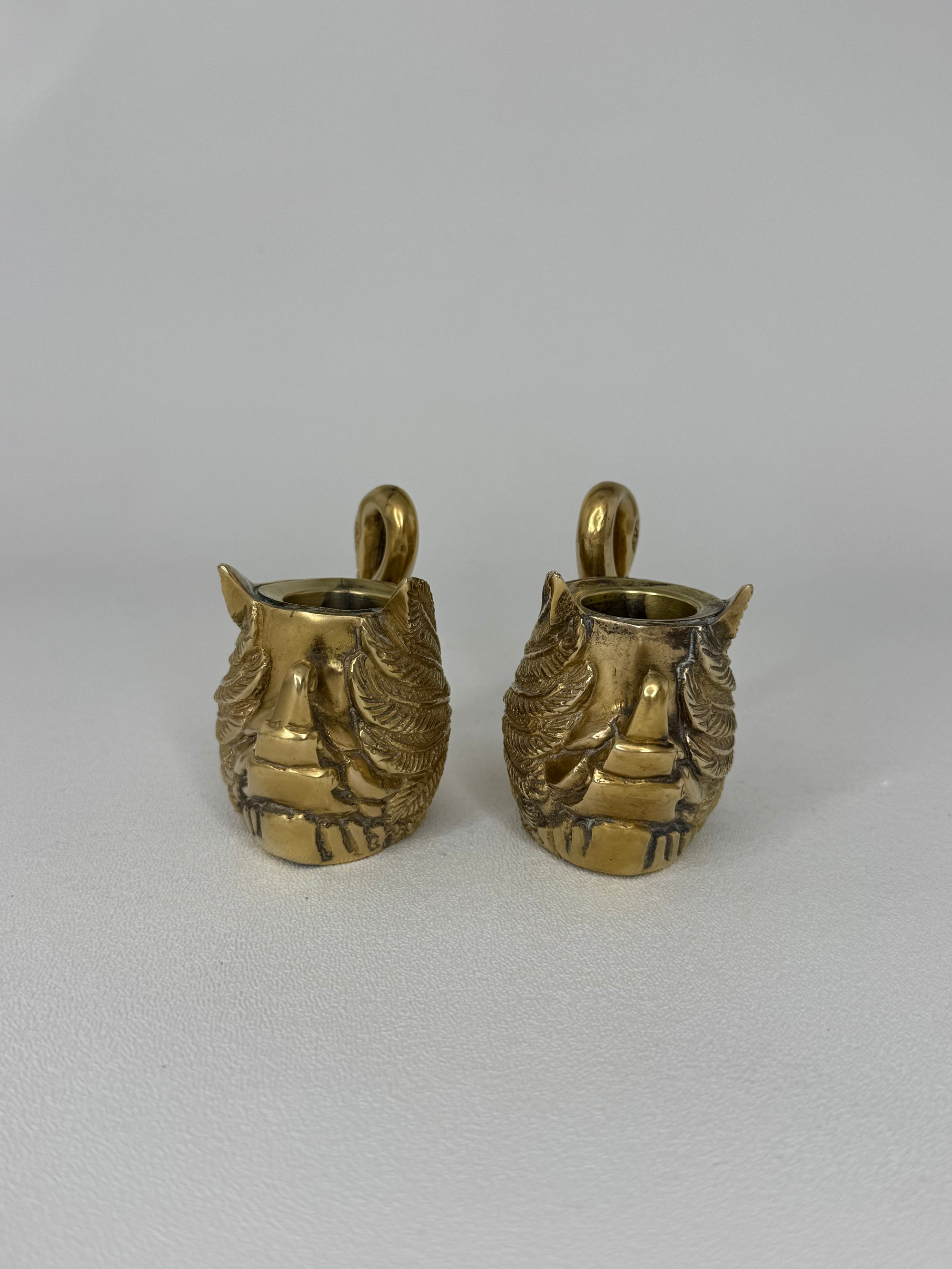 Pair of Vintage Brass Swan Candlestick Holders- Mid-Century Taper Candle Holders