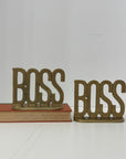 Vintage Brass “BOSS” Bookends | Mid-Century Modern Office Decor
