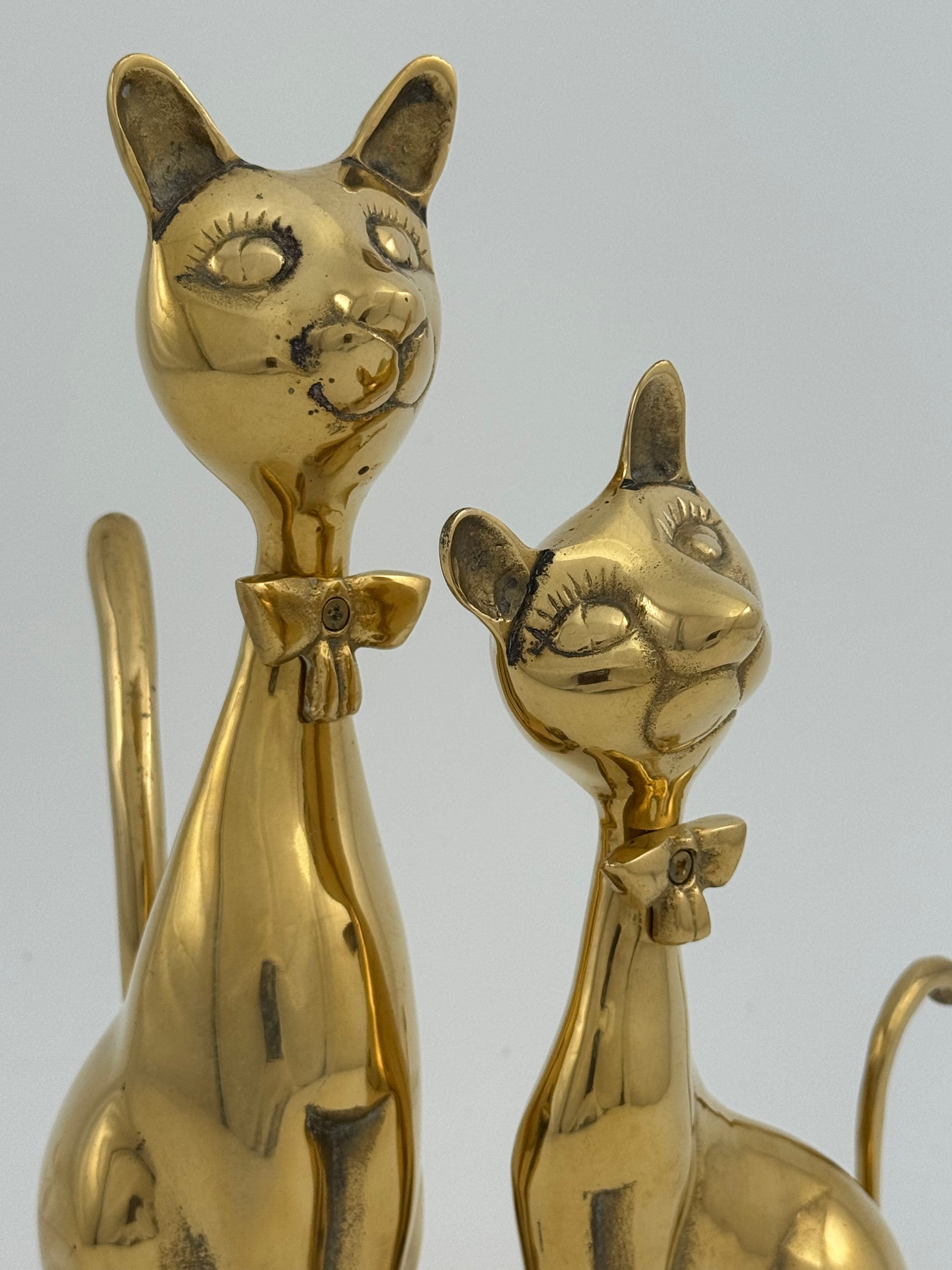 Vintage Brass Cats with Bow tie-A Pair
