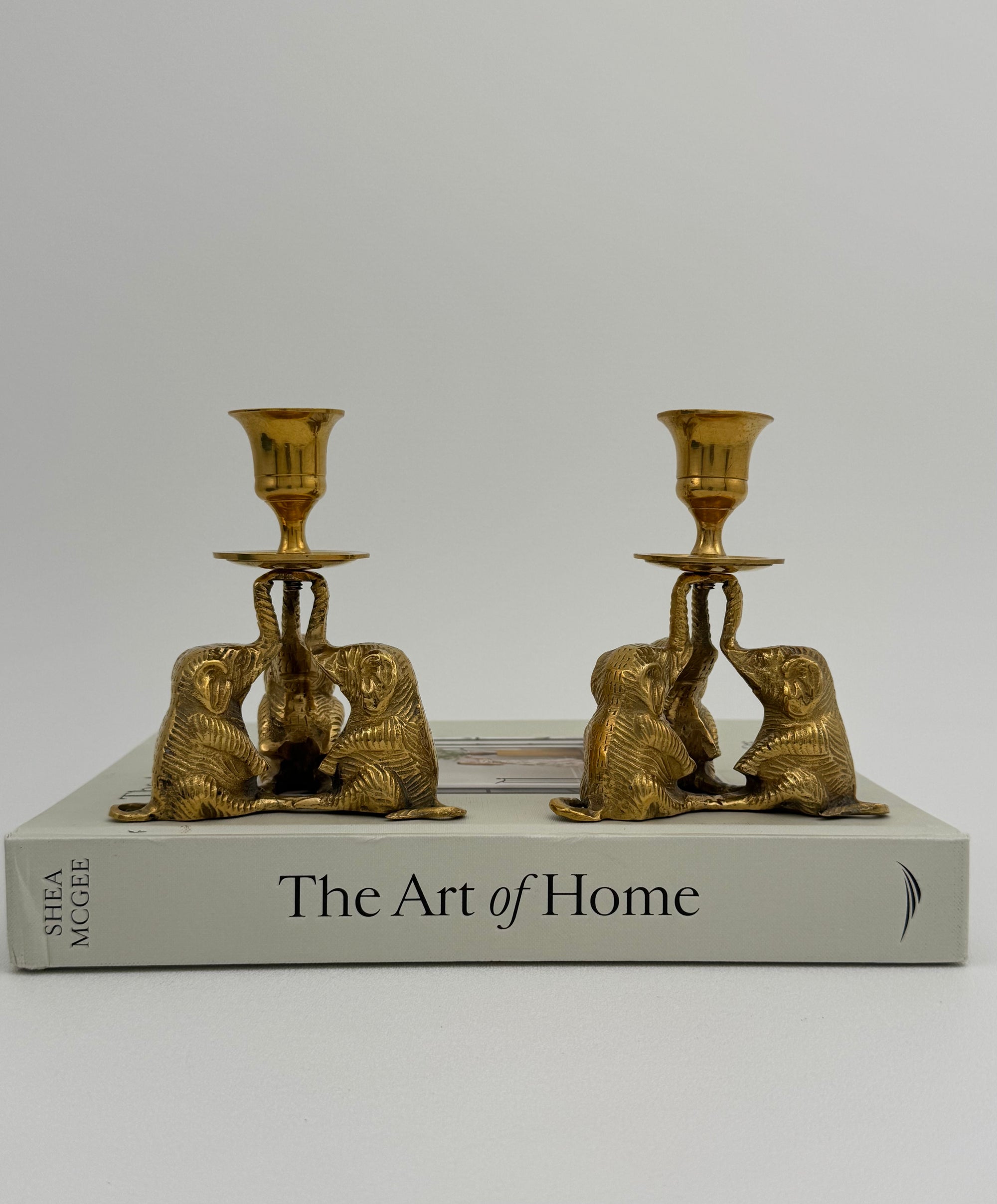 Vintage Brass Elephant Candleholders-A Pair