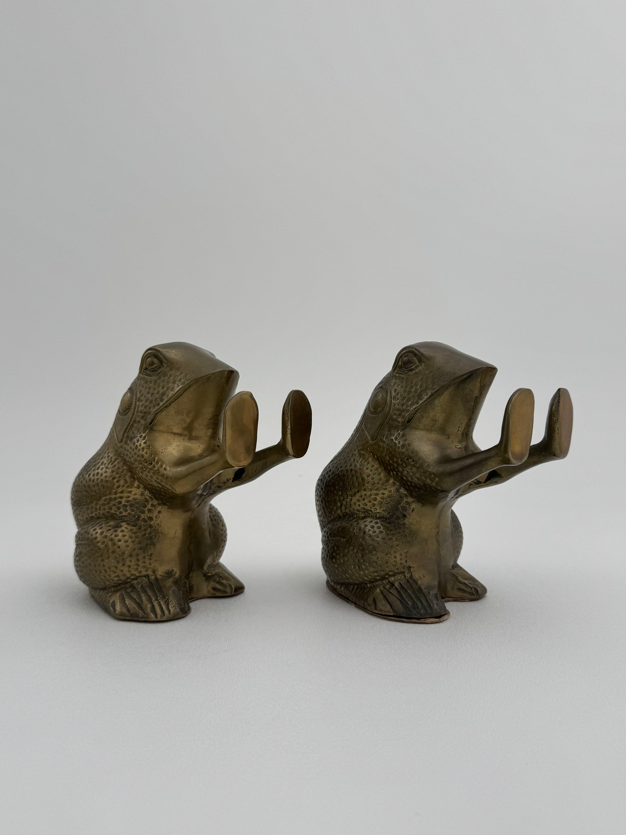 Vintage Brass Patty Cake Frog Bookends- A Pair