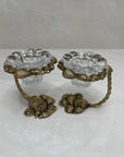 Vintage Brass Shell Candlestick Holder Stands with Glass Inserts- A Pair