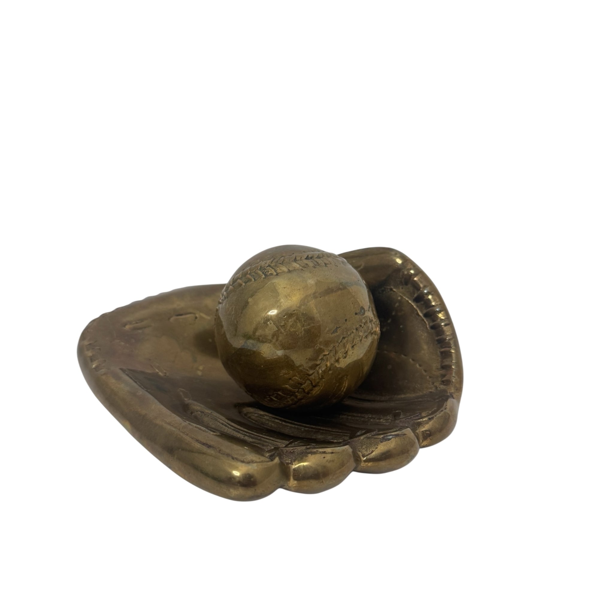 Vintage Brass Baseball Glove and Ball-A Two Piece Set