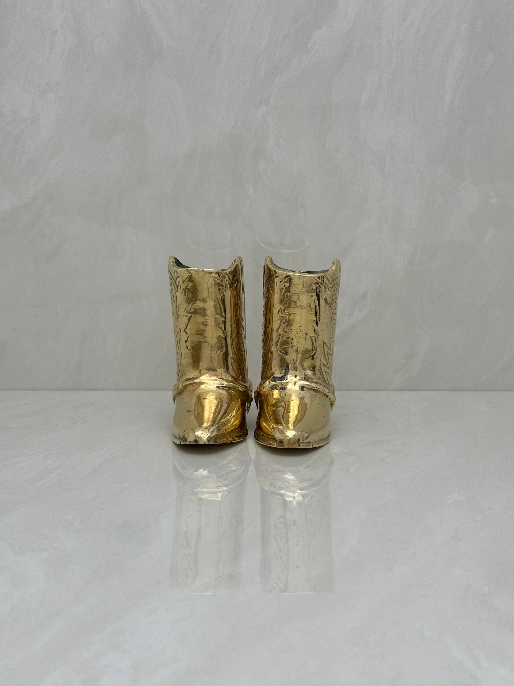 Small Vintage Brass Cowboy Boot Vases-A Pair