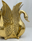 Vintage Brass Three Swan Vase